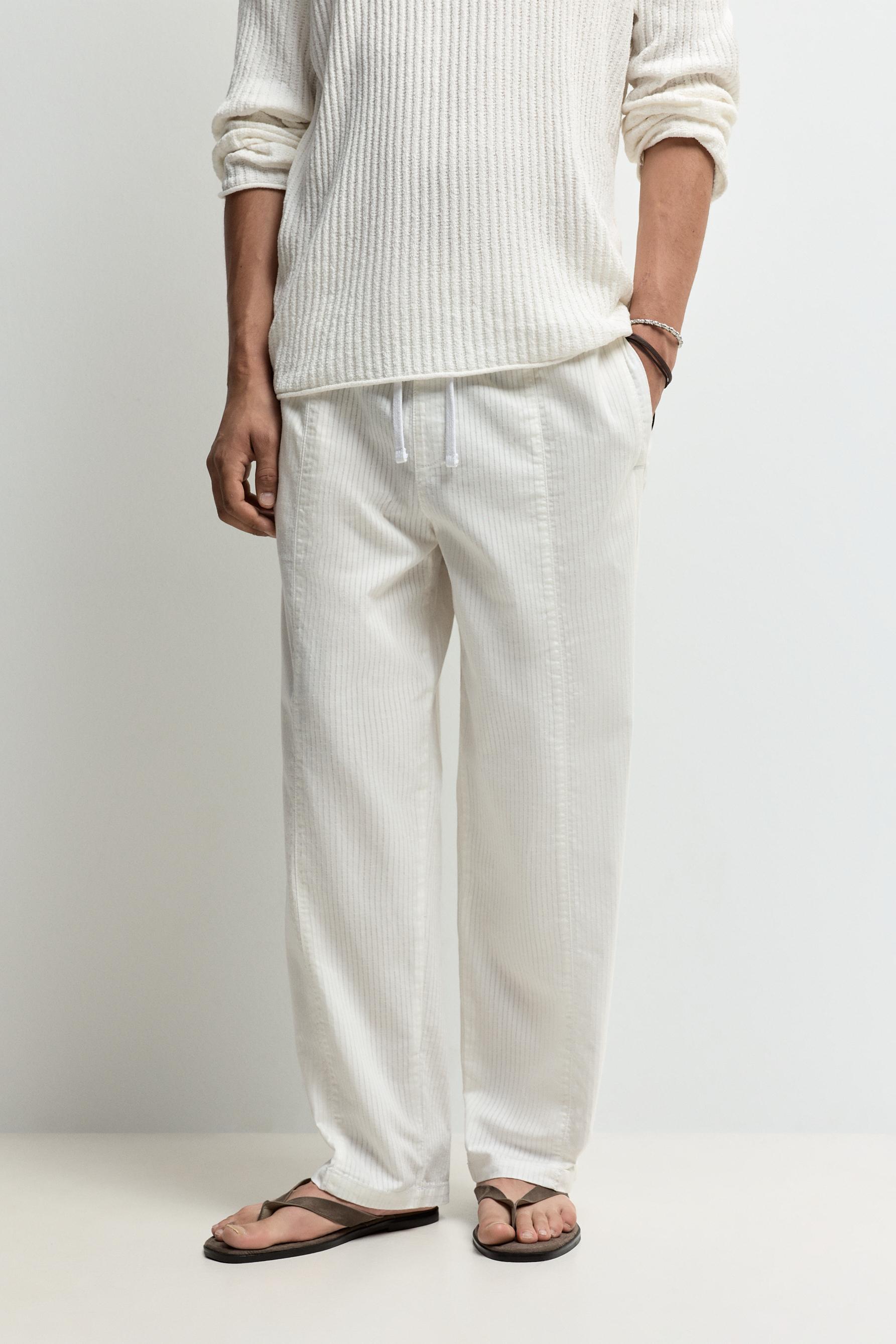 Baggy jogger trousers with linen — WHITE