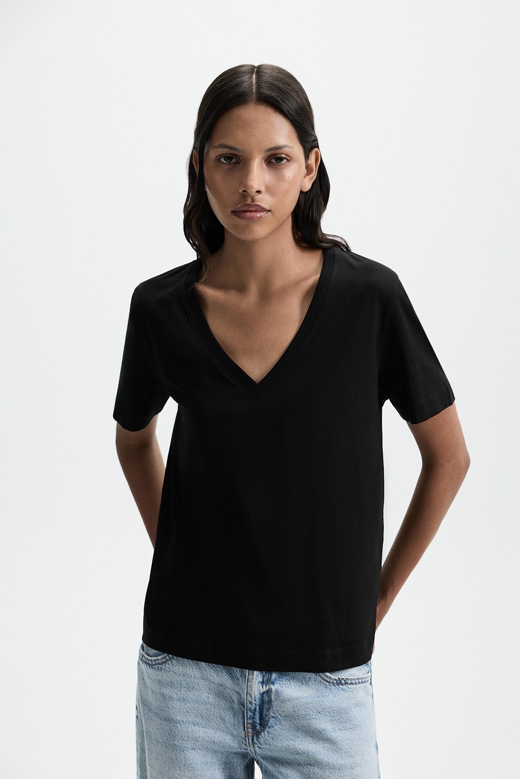 Basic V-neck T-shirt — BLACK