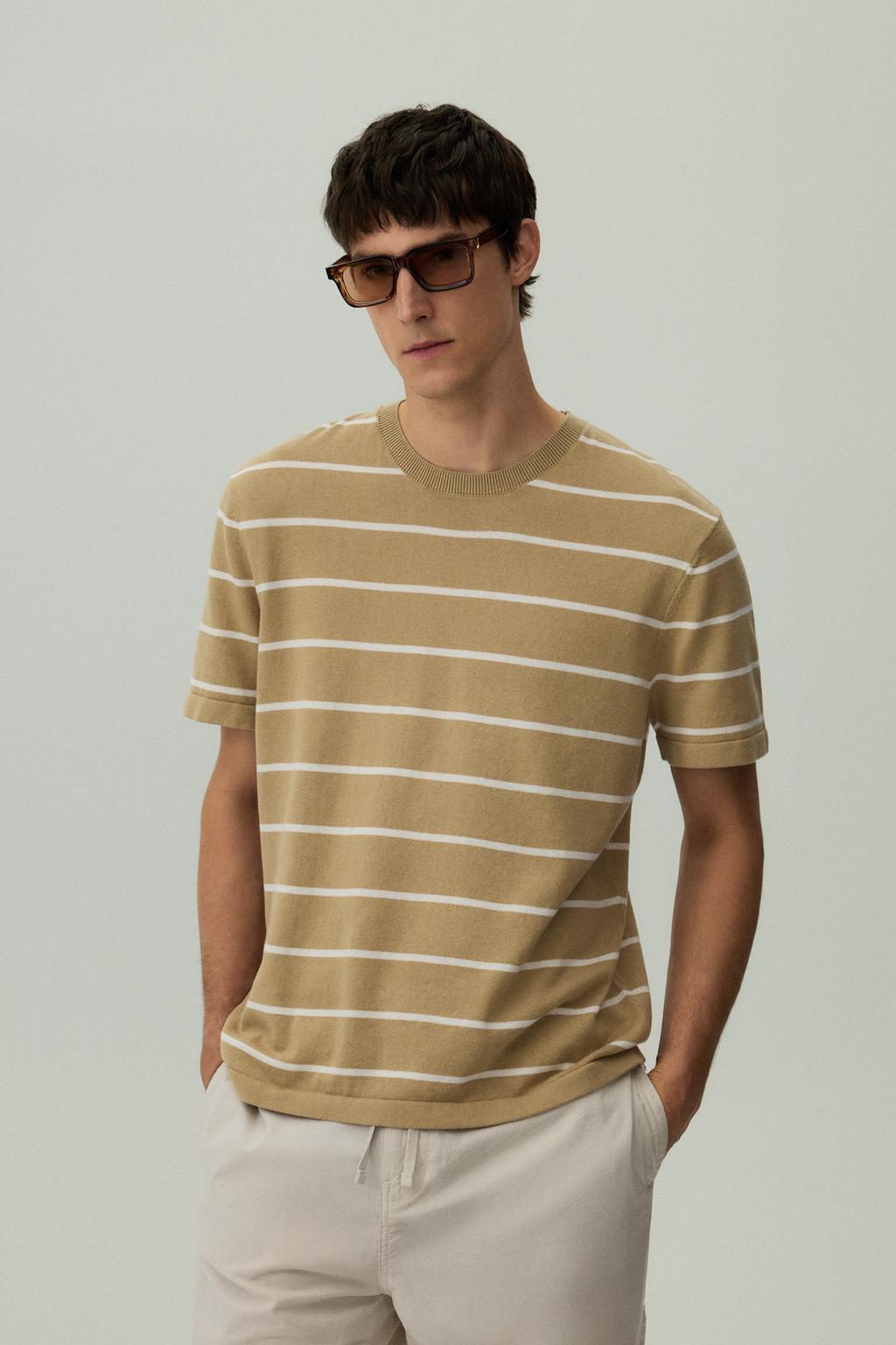 Striped knitted 3/4 T-shirt