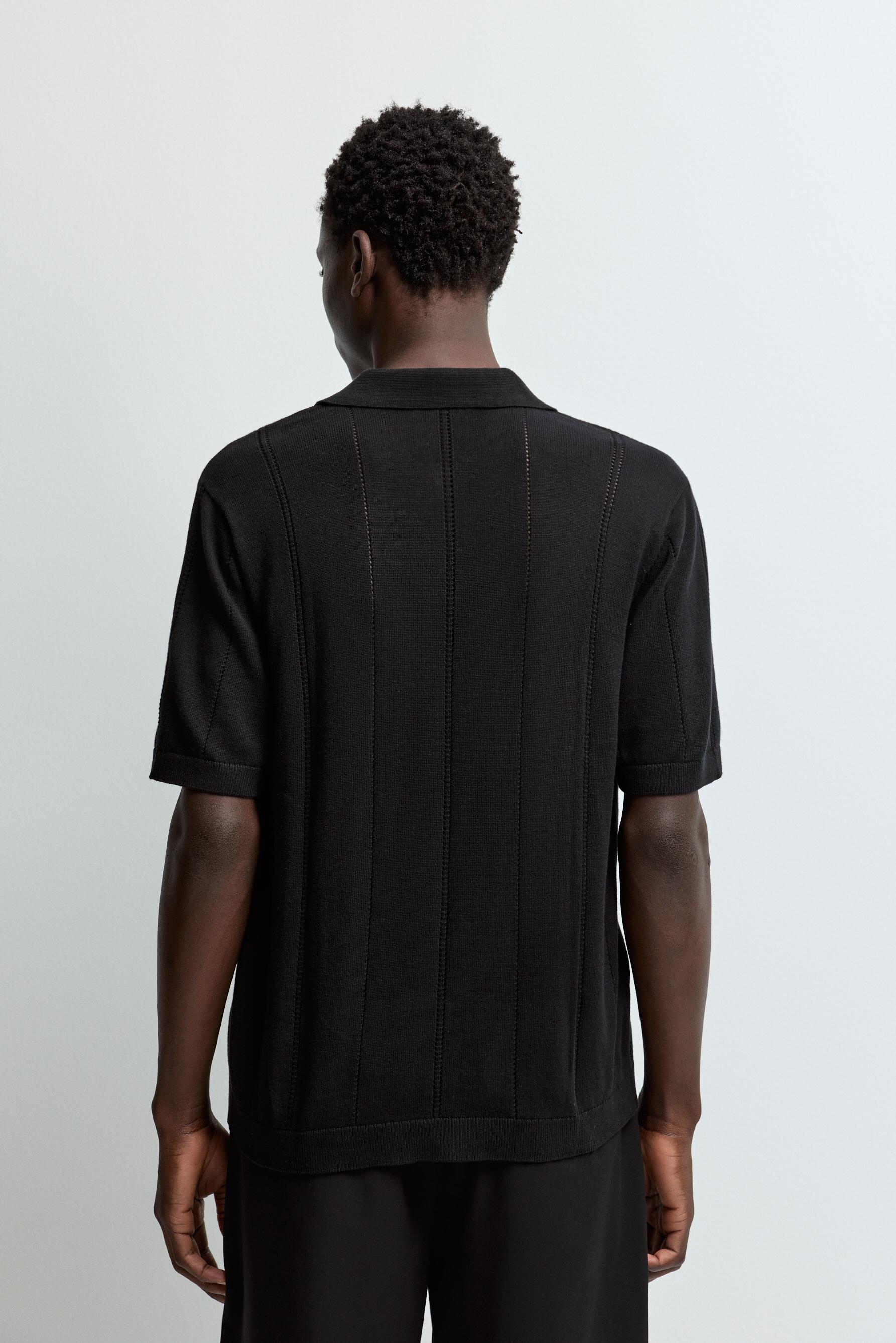 Openwork knit polo shirt — BLACK
