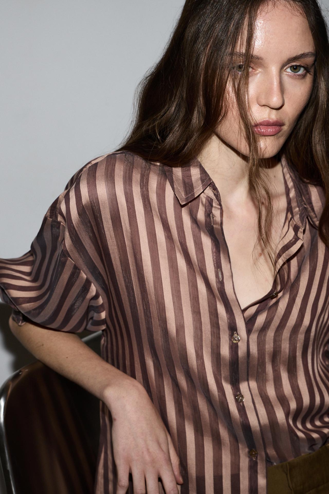 Semi-sheer flowing shirt — CHOCOLATE