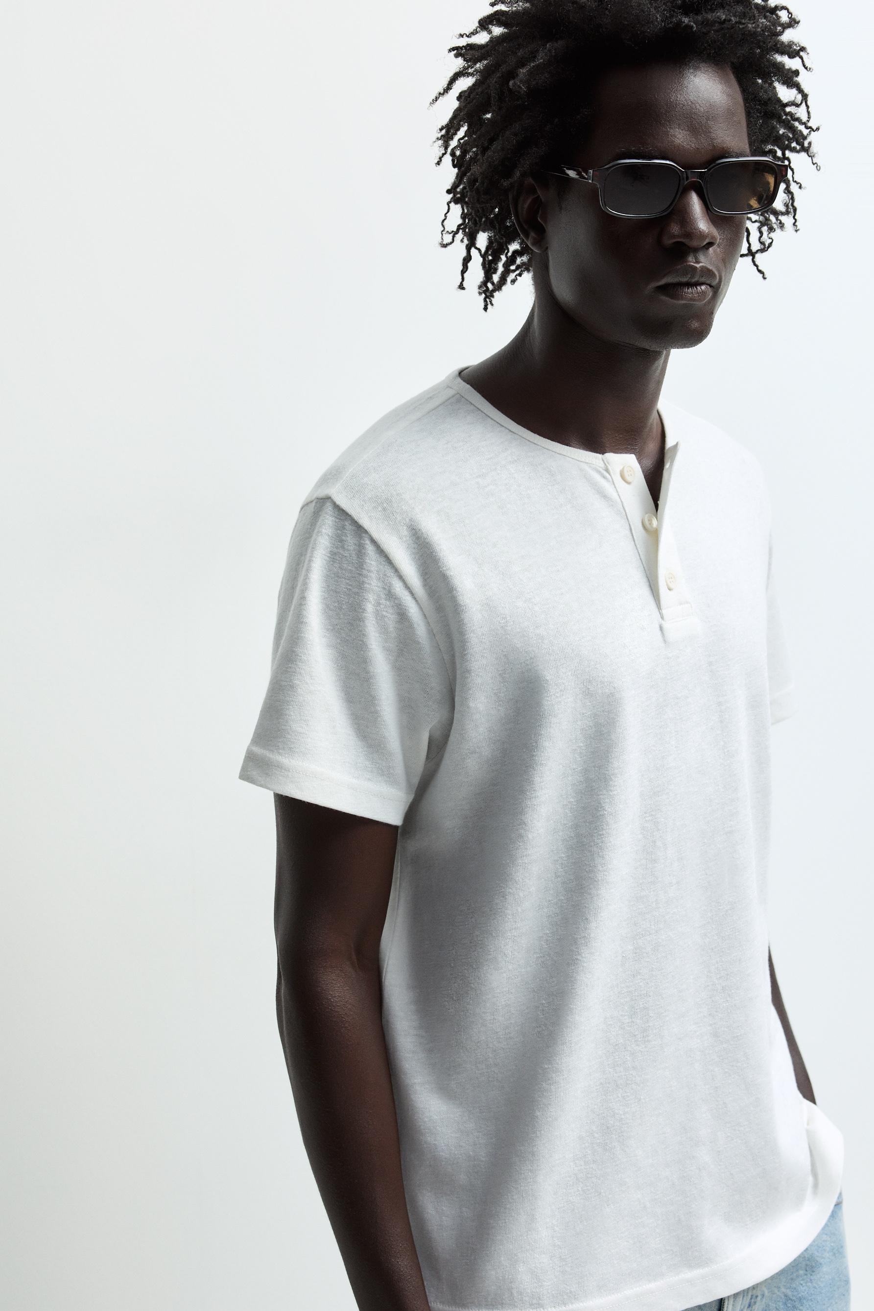 Basic henley T-shirt — OFF WHITE