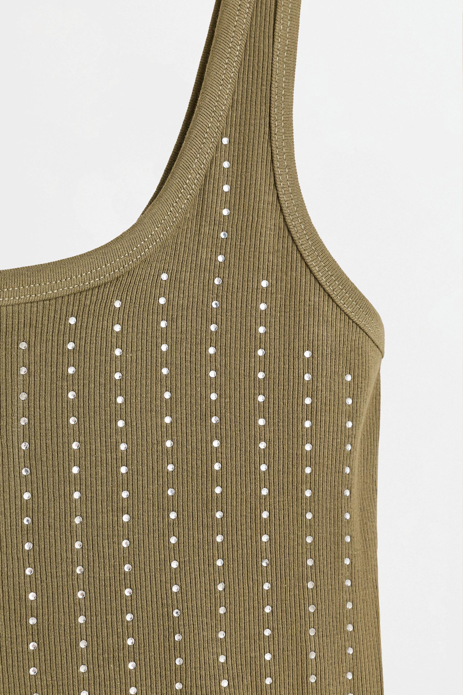 Ribbed rhinestone T-shirt — KHAKI