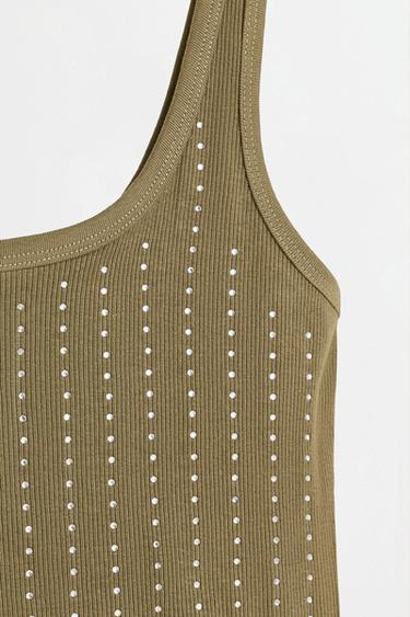 Ribbed rhinestone T-shirt — KHAKI 7