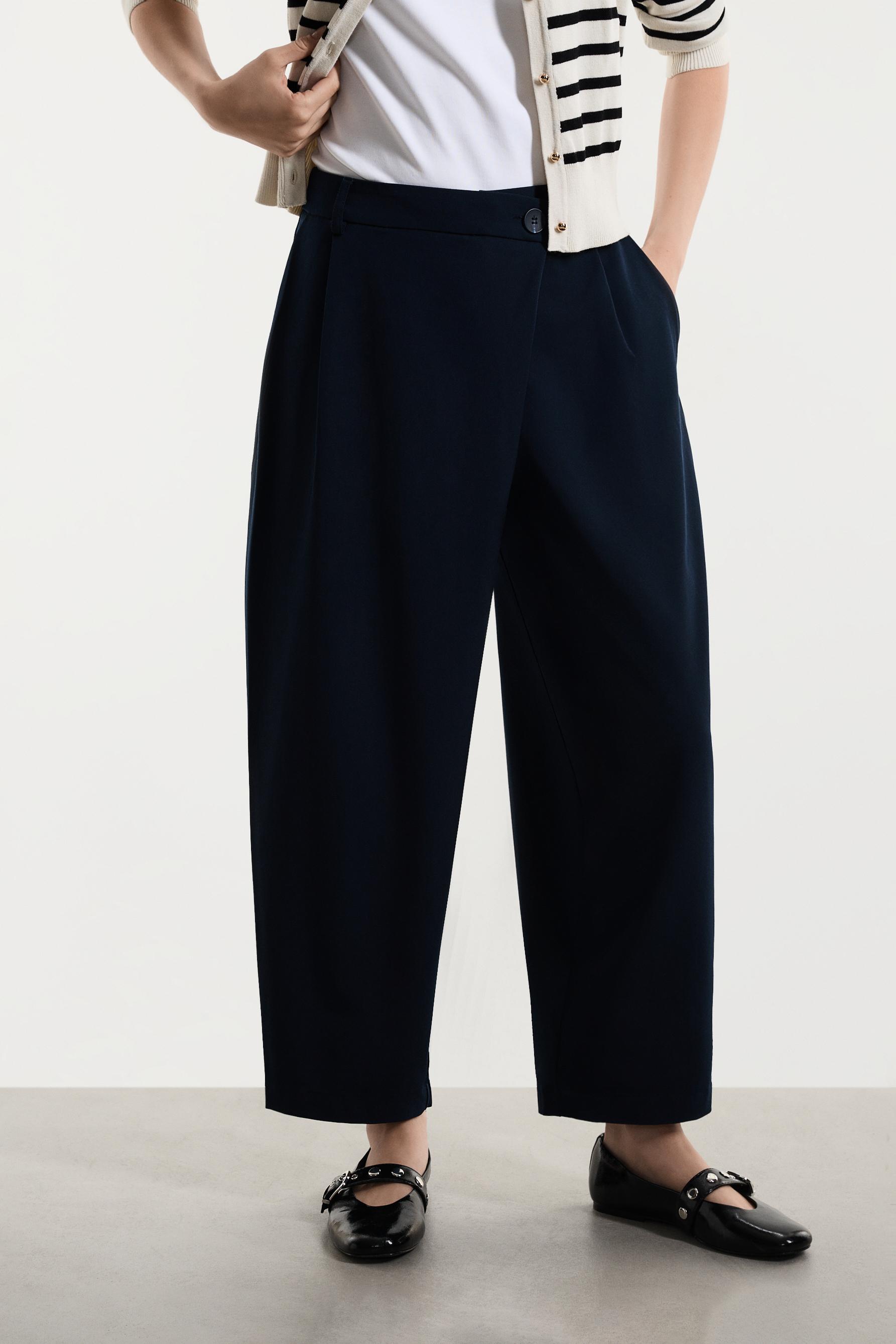 Asymmetrical waist barrel trousers — DARK NAVY