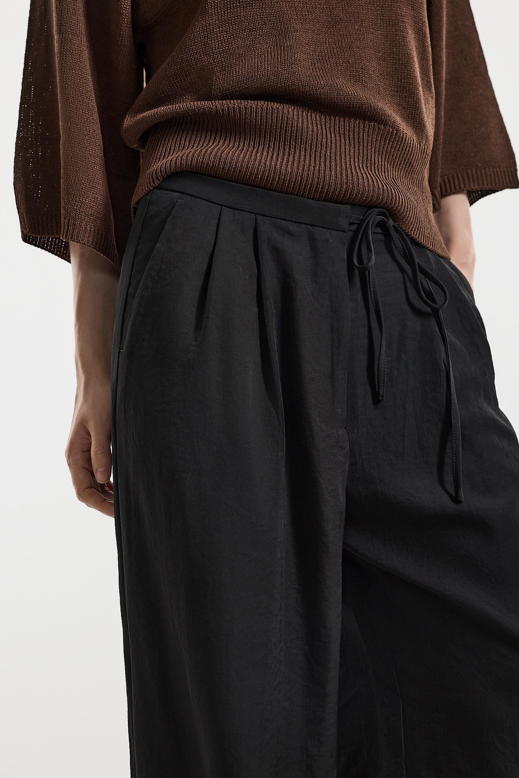 Satin wide-leg trousers — BLACK