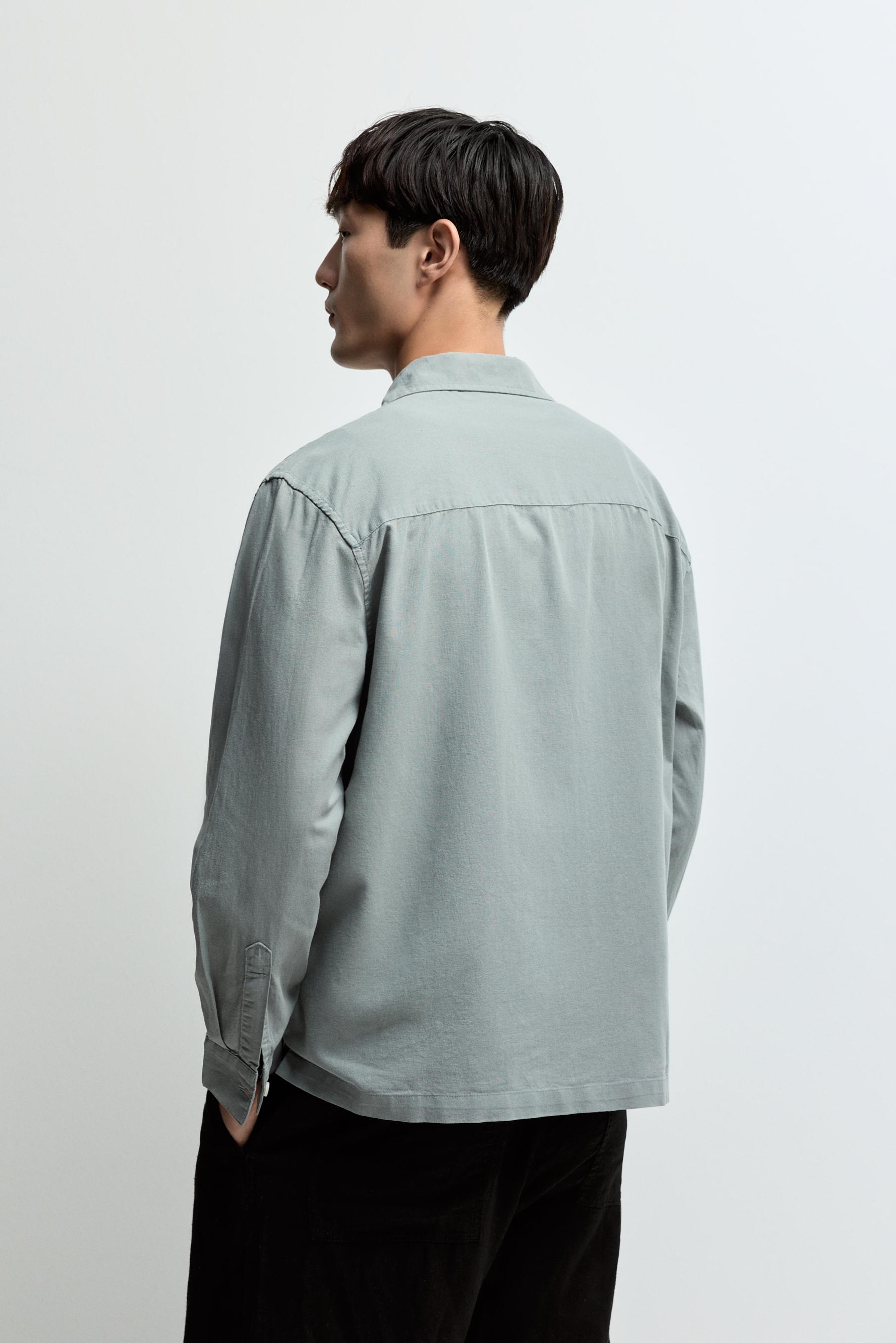 Linen-cotton resort shirt — BLUE GREY