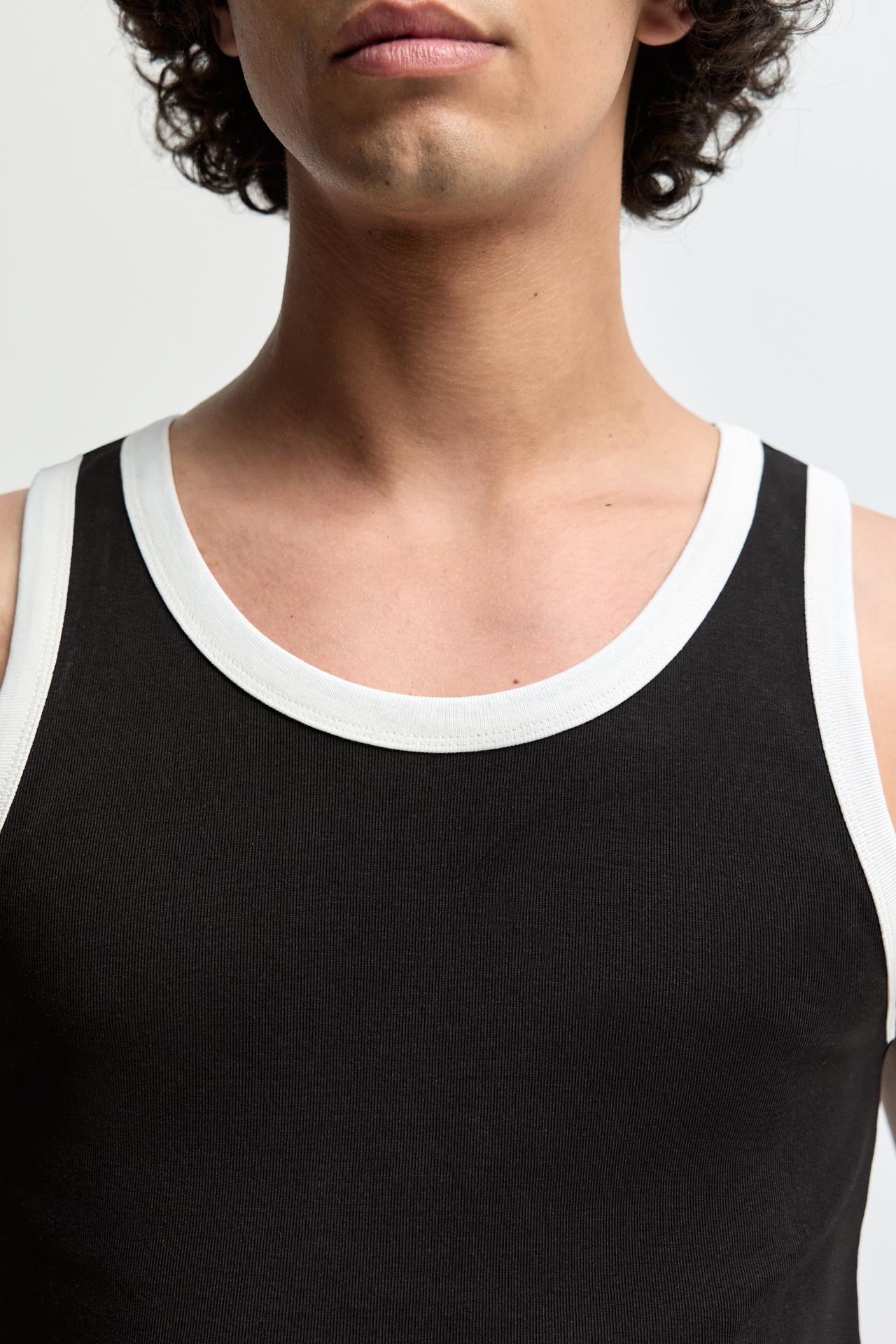 Contrast ribbed vest top — BLACK