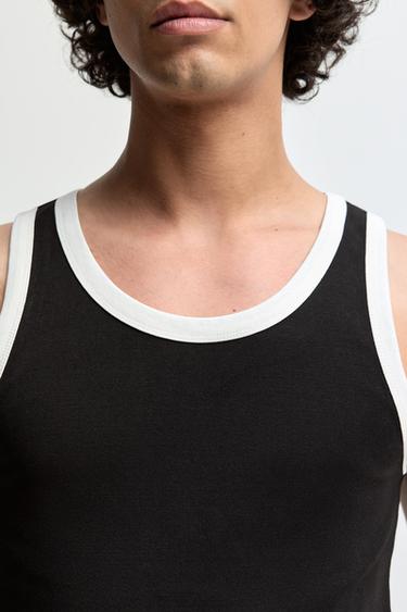 Contrast ribbed vest top — BLACK 3