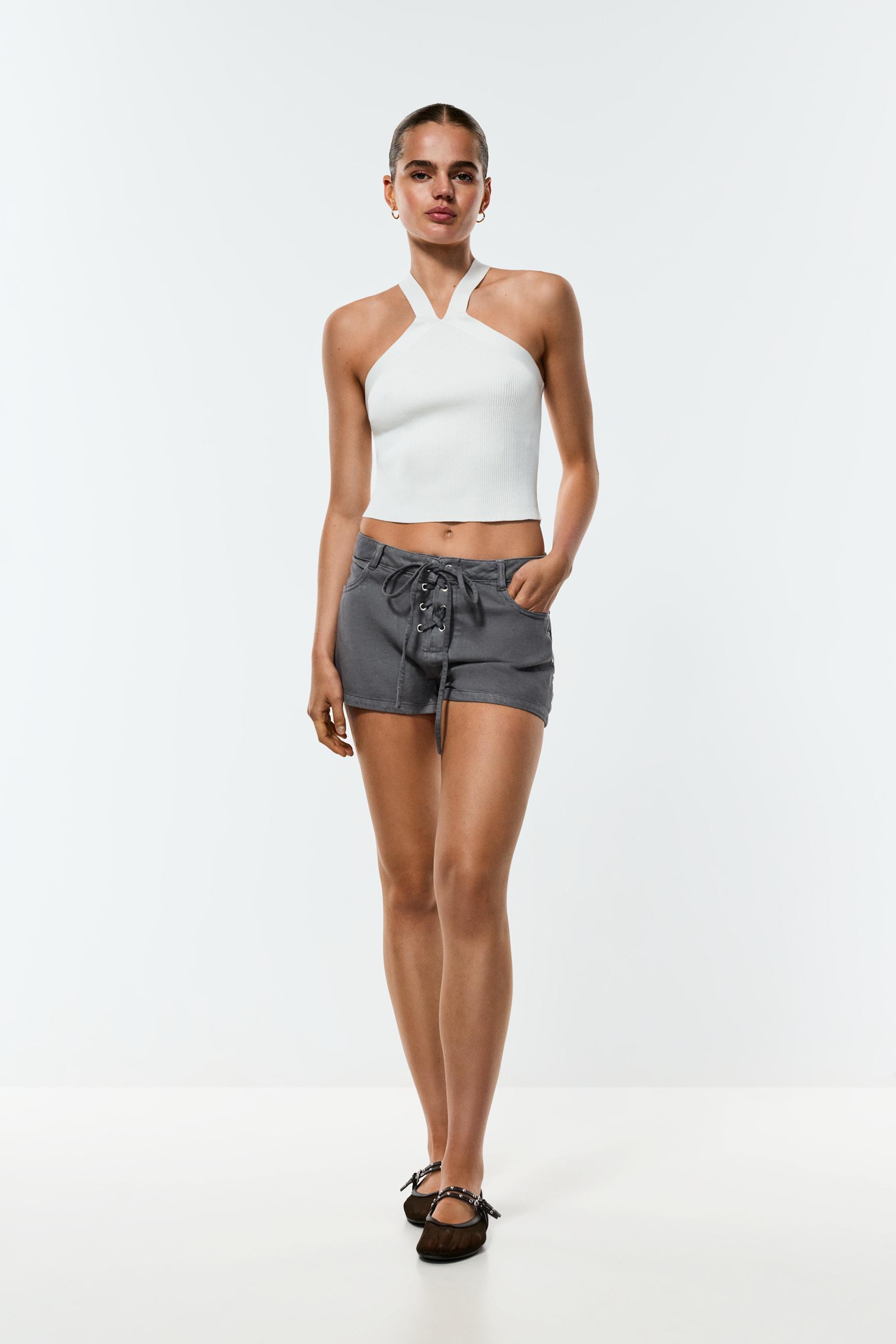 Criss-cross strap knit top — OFF WHITE