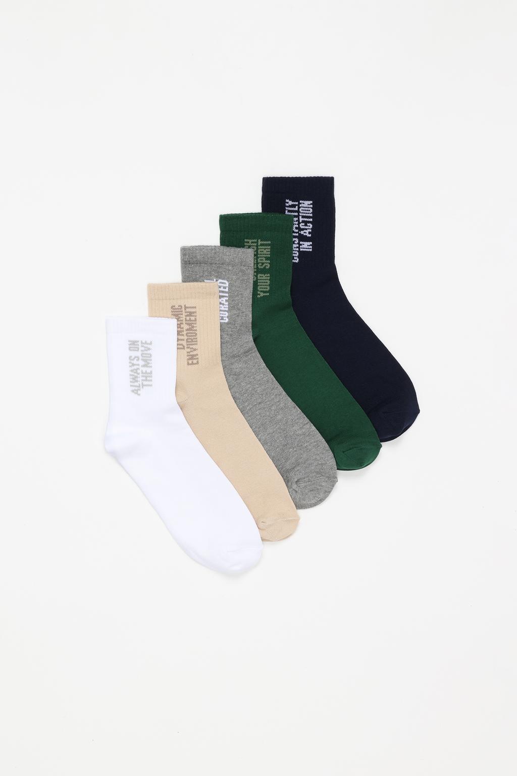 5-pack of long ankle socks with slogan