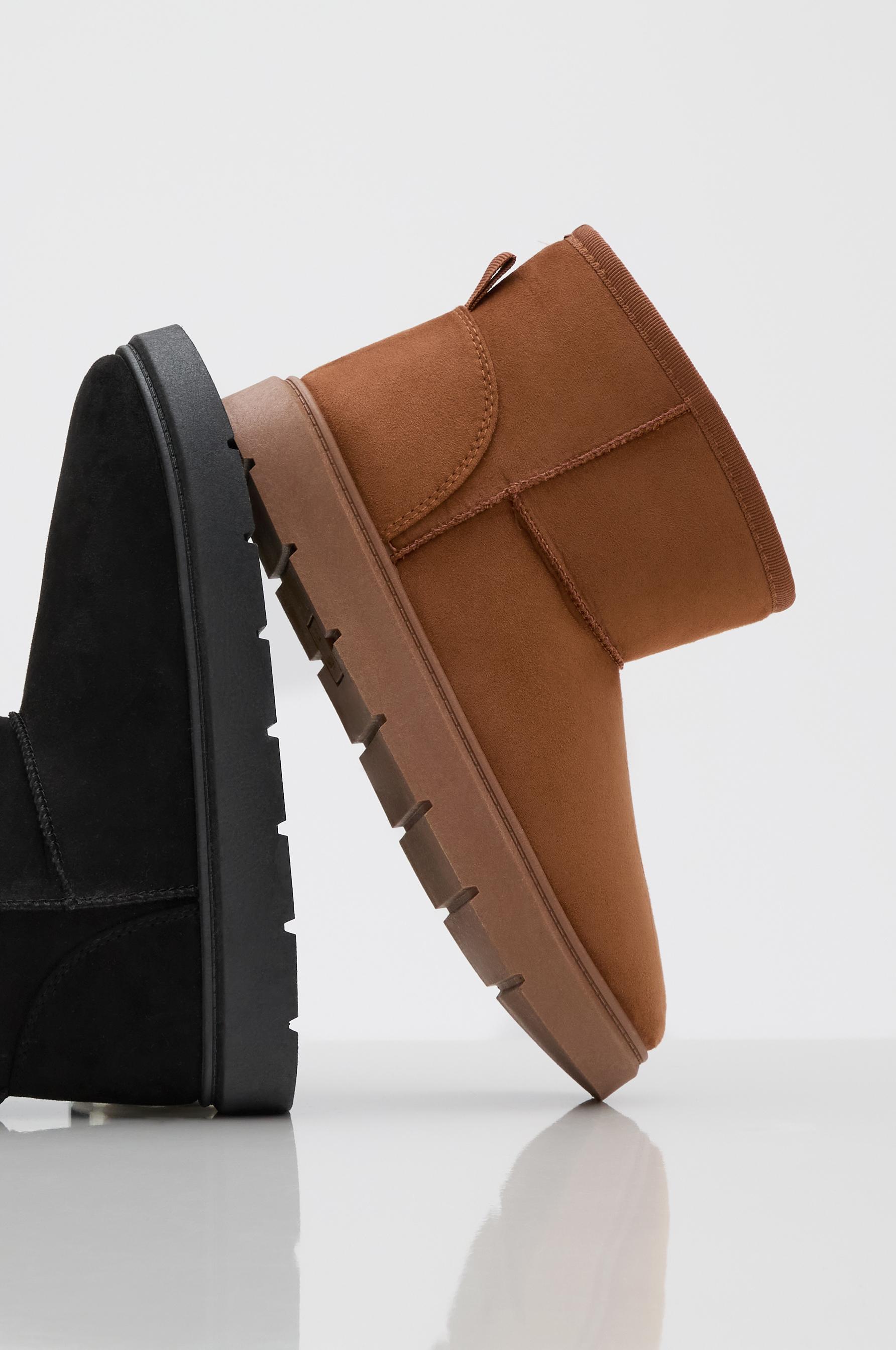 Flat fur ankle boots — LEATHER