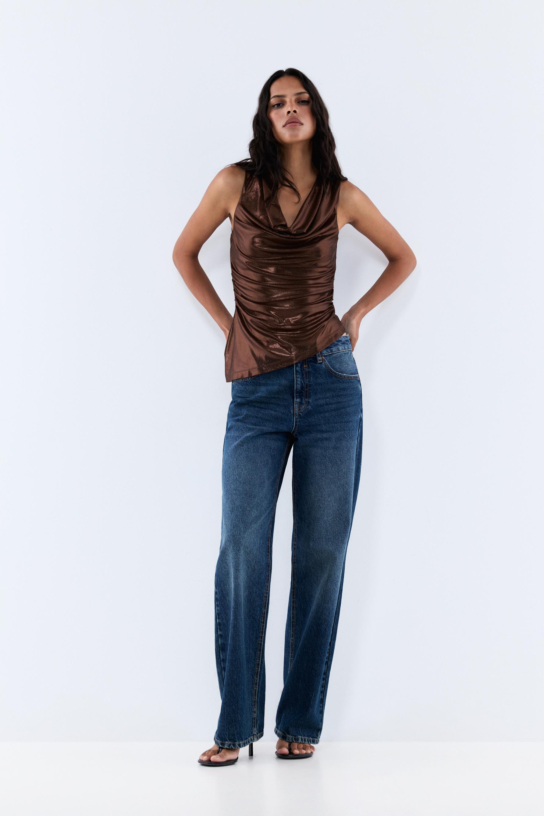 Metallic effect asymmetrical top — BROWN