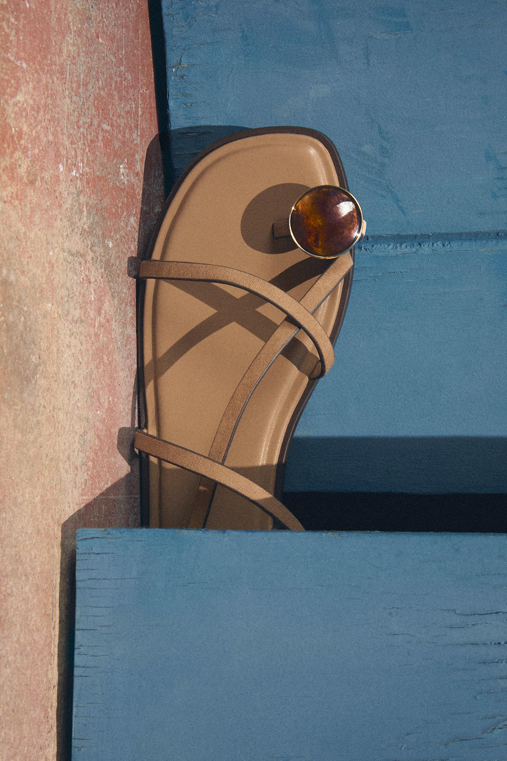Jeweled flat slider sandals — BROWN