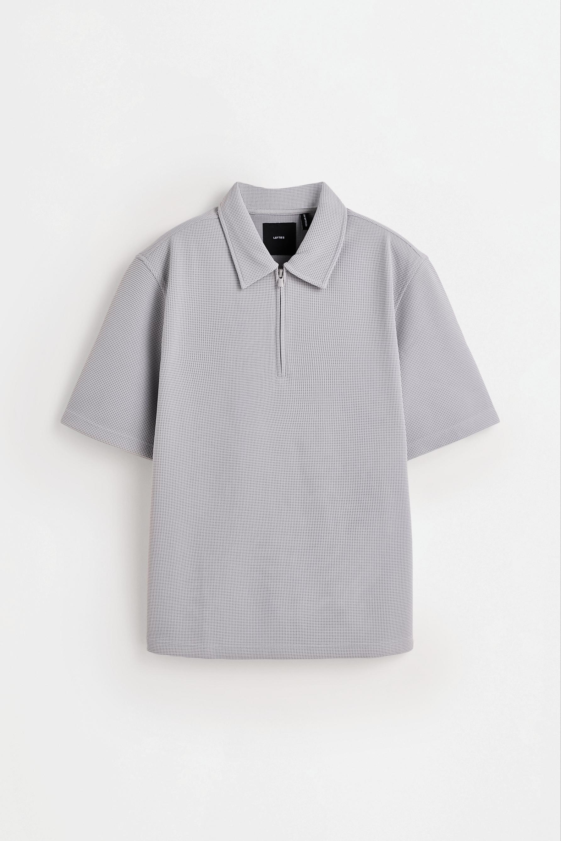 Textured zip-up polo shirt — PALE GREY