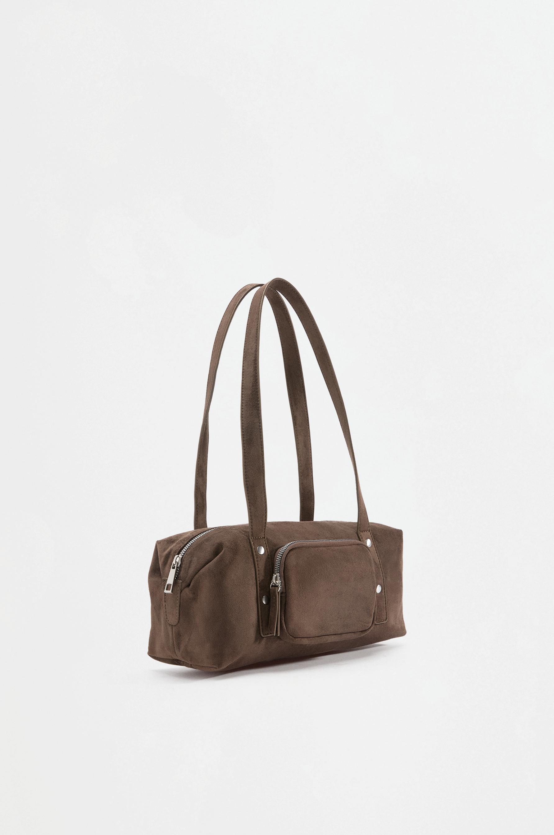 Faux suede shoulder bag — KHAKI