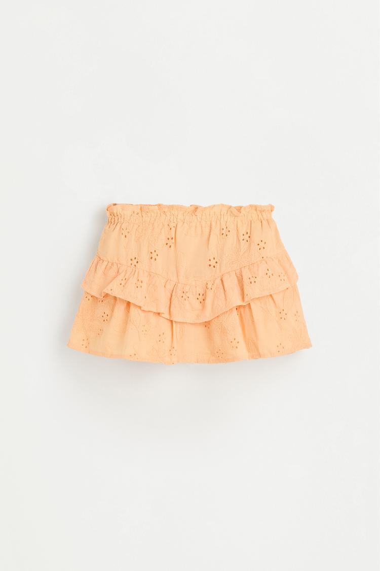 Swiss embroidery ruffled skirt — LIGHT ORANGE