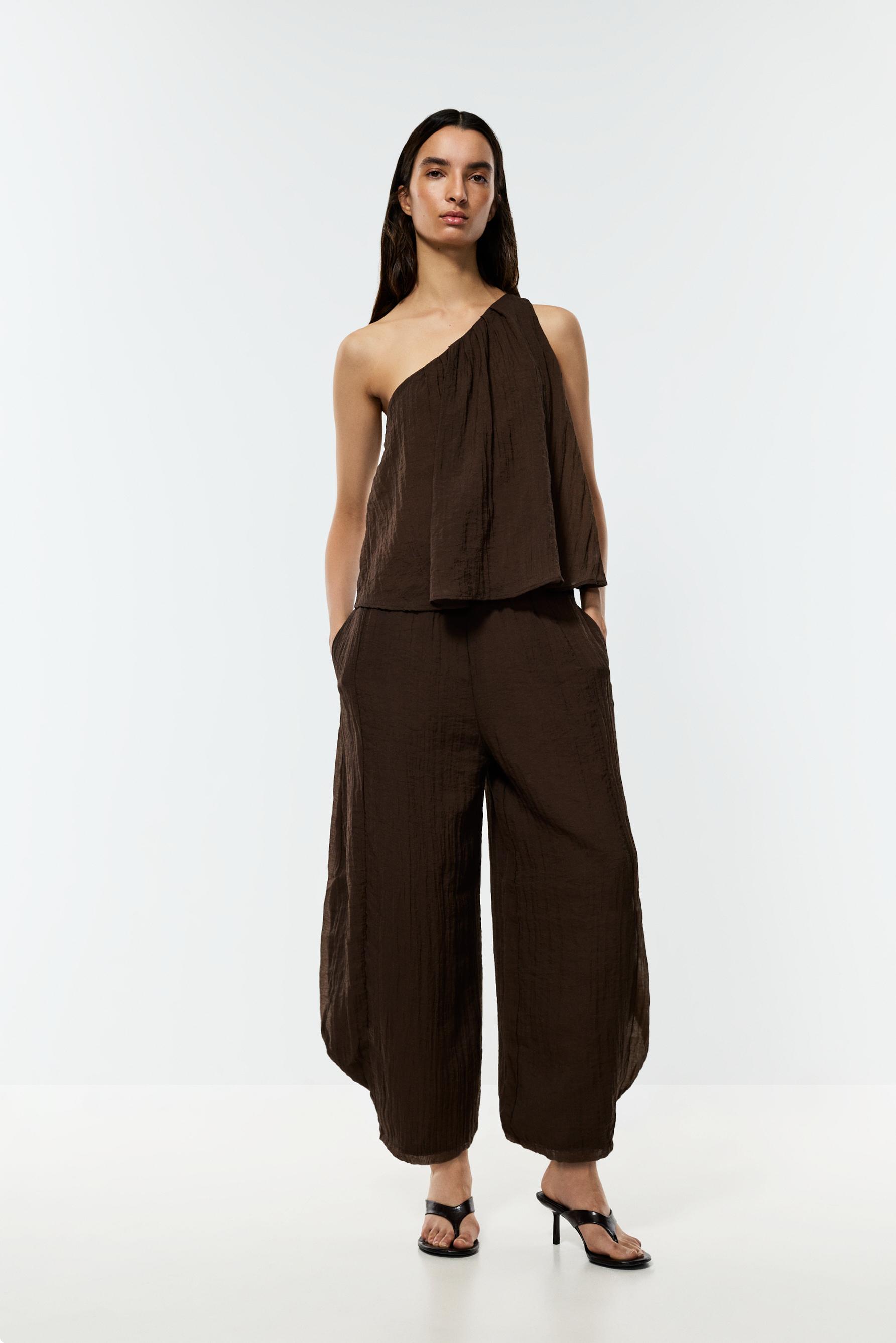 Textured sarouel trousers — BROWN