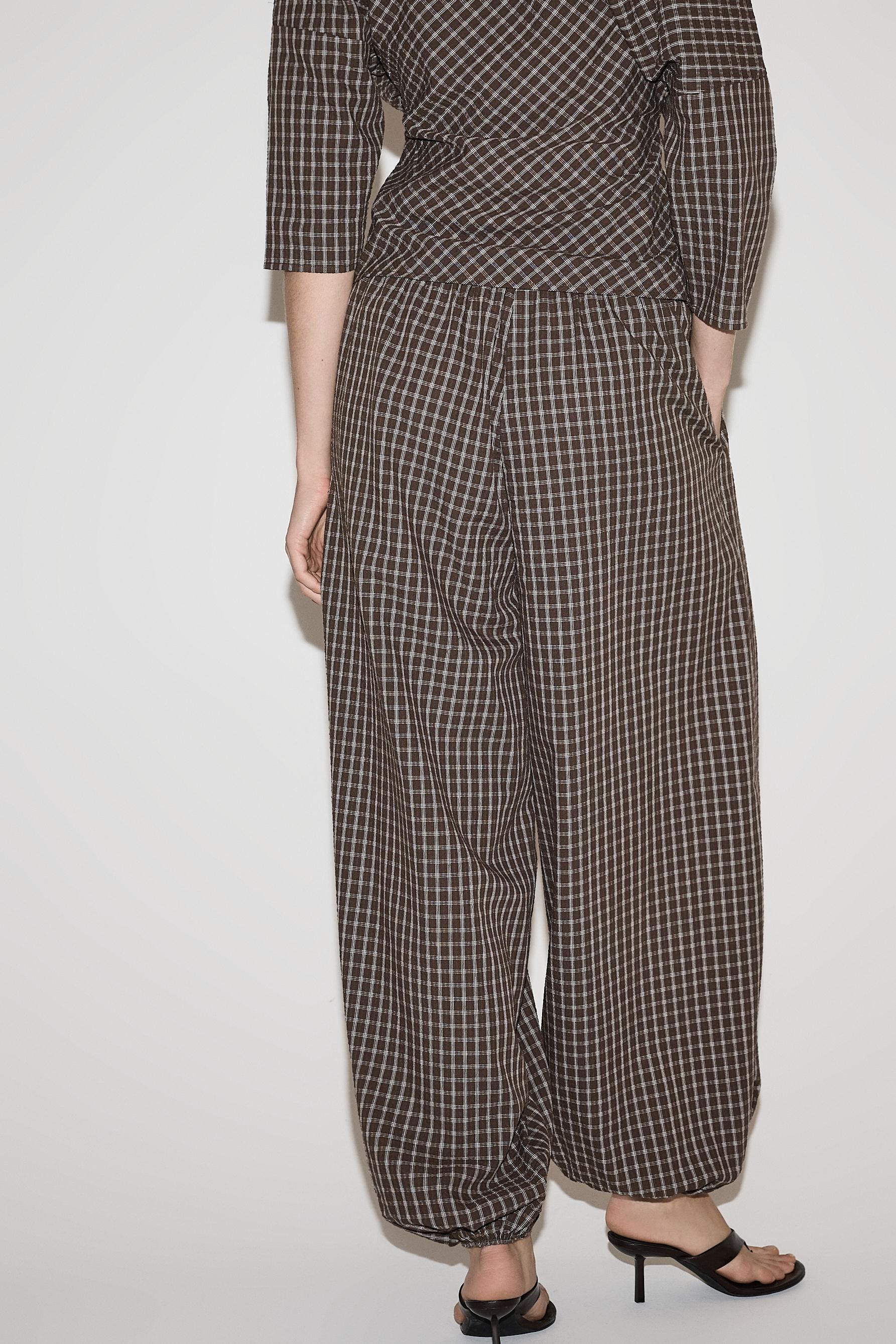 Check balloon trousers — BROWN