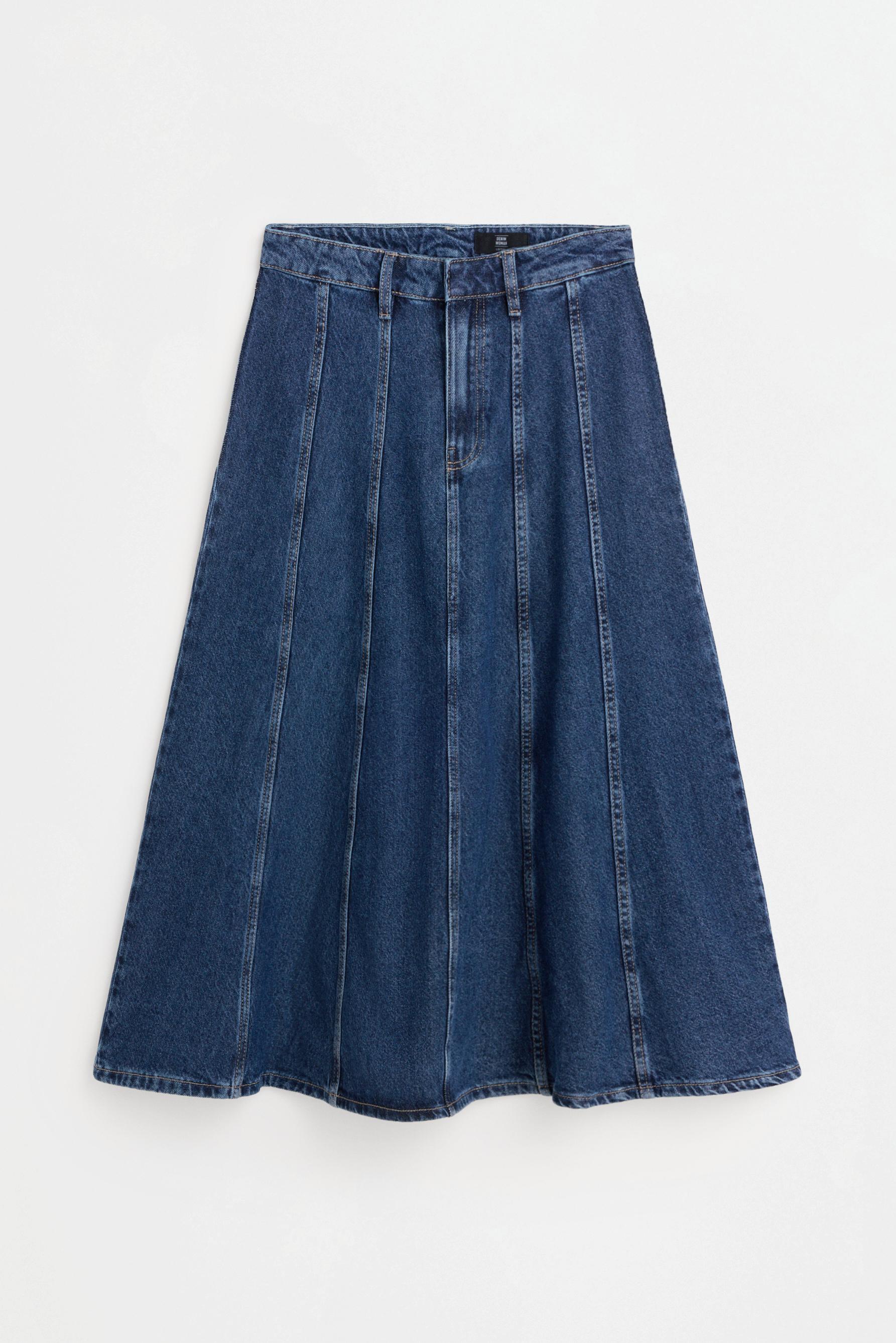Godet denim midi skirt — BLUE MARL
