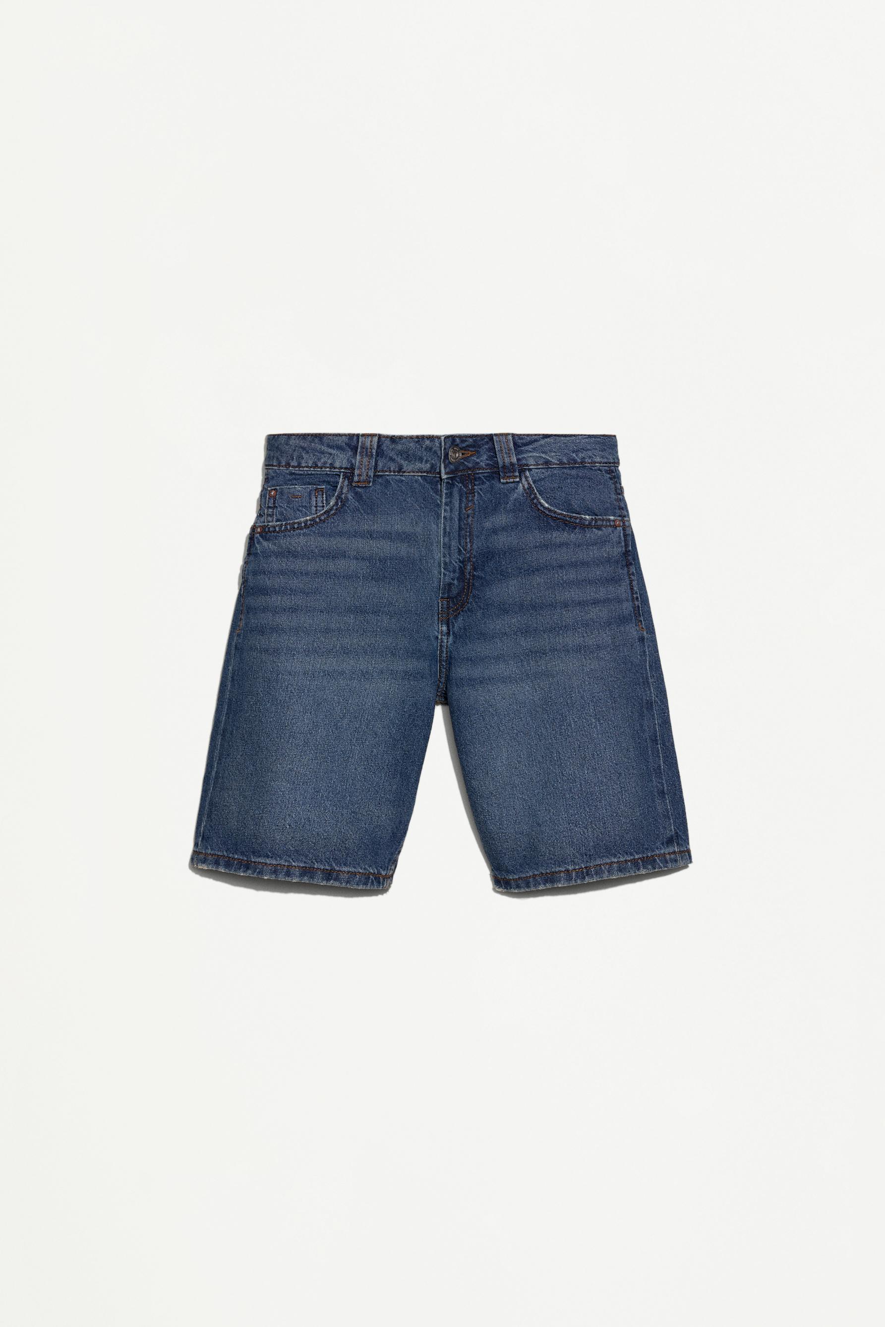 Relaxed fit denim Bermuda shorts — DARK NAVY