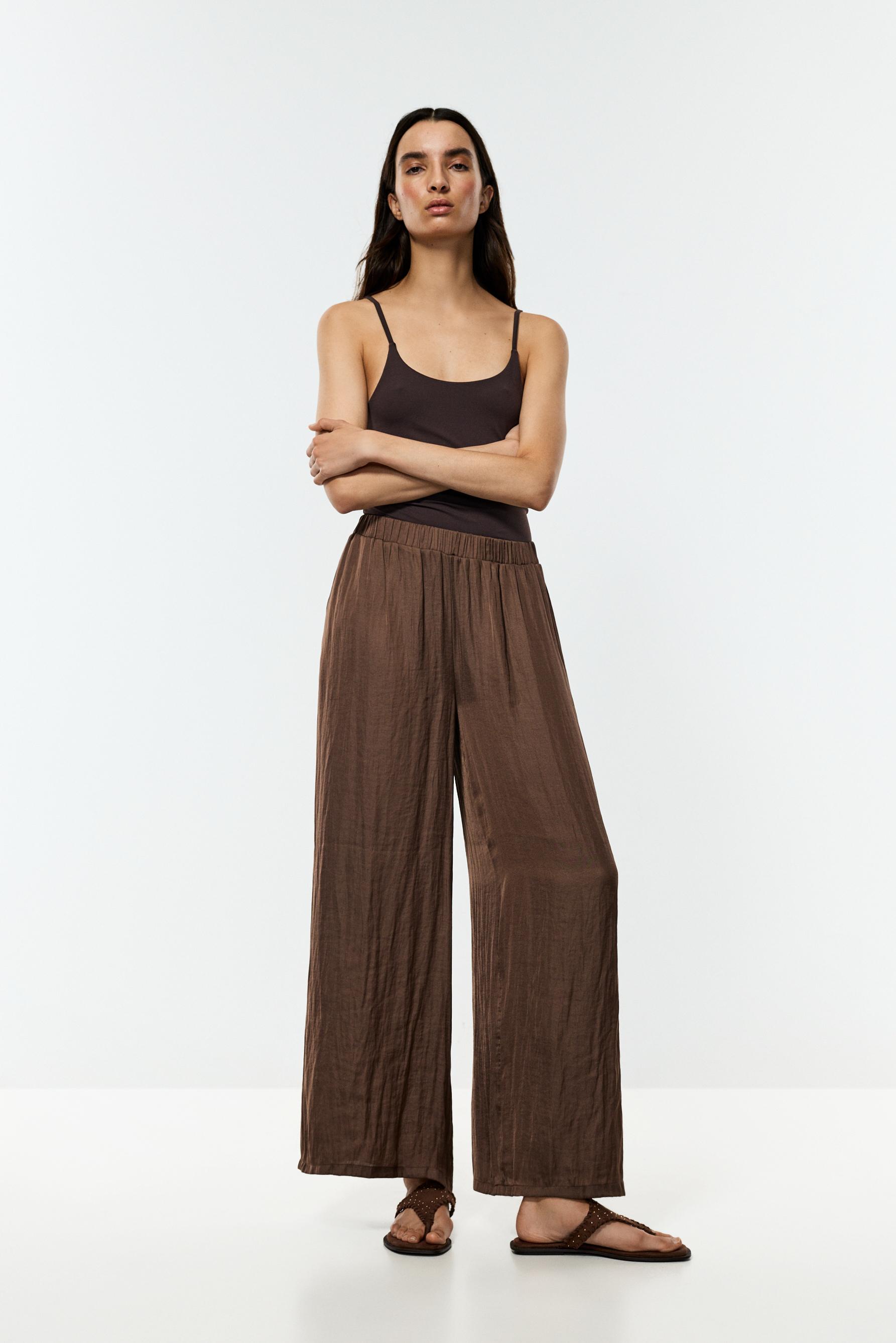Satin palazzo trousers — BROWN