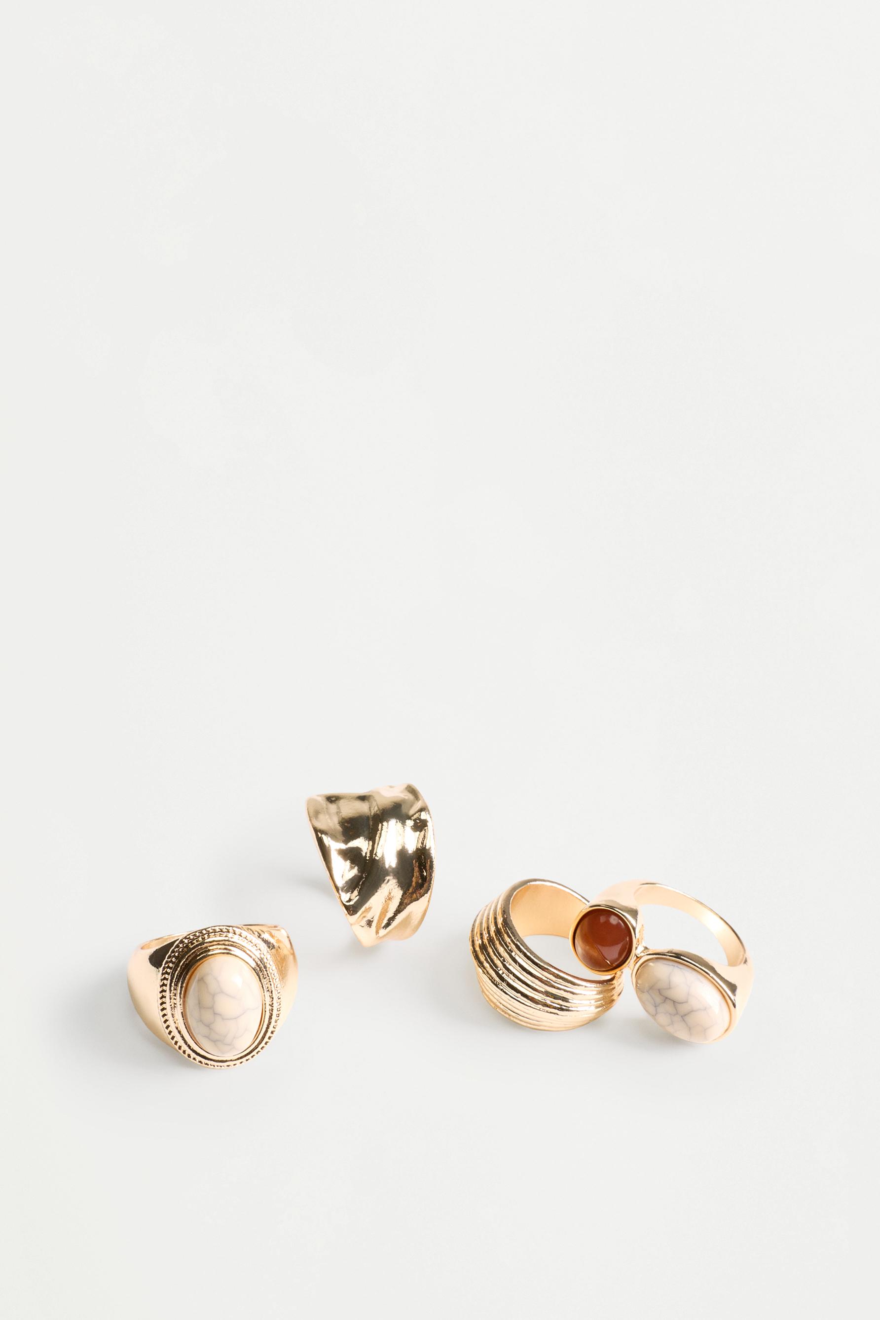 Stone-detailed rings (4-pack) — GOLDEN