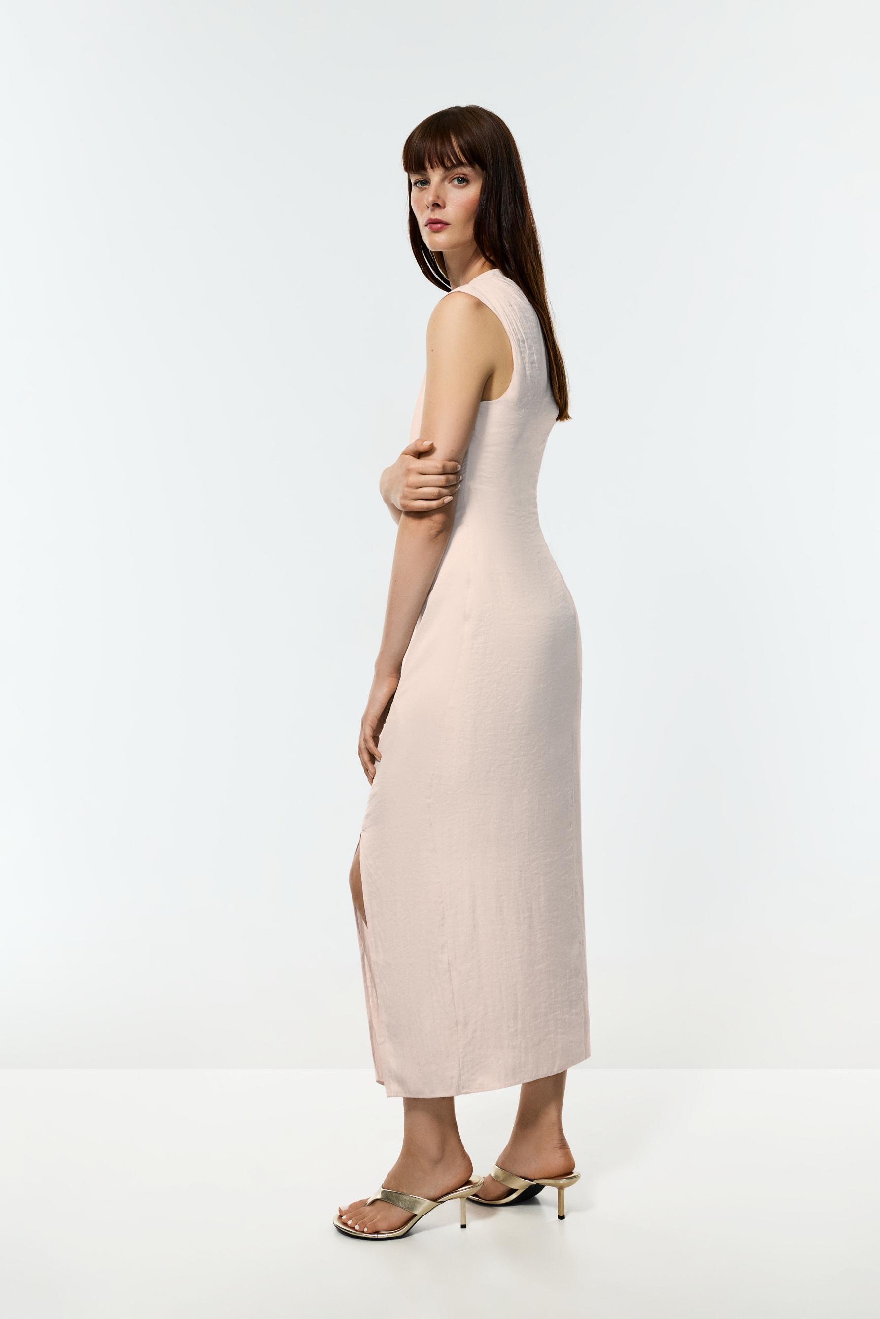 Jewel satin midi dress — CREAM