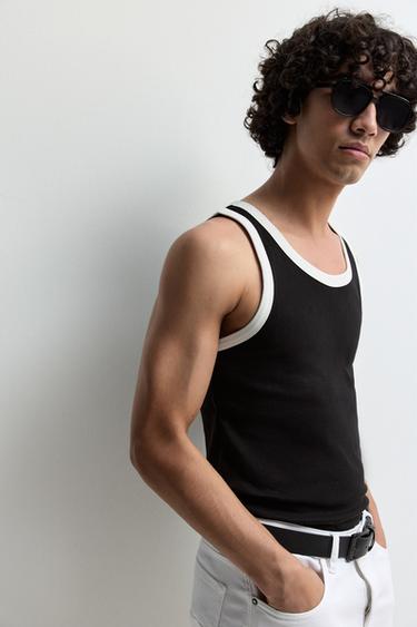 Contrast ribbed vest top — BLACK 5