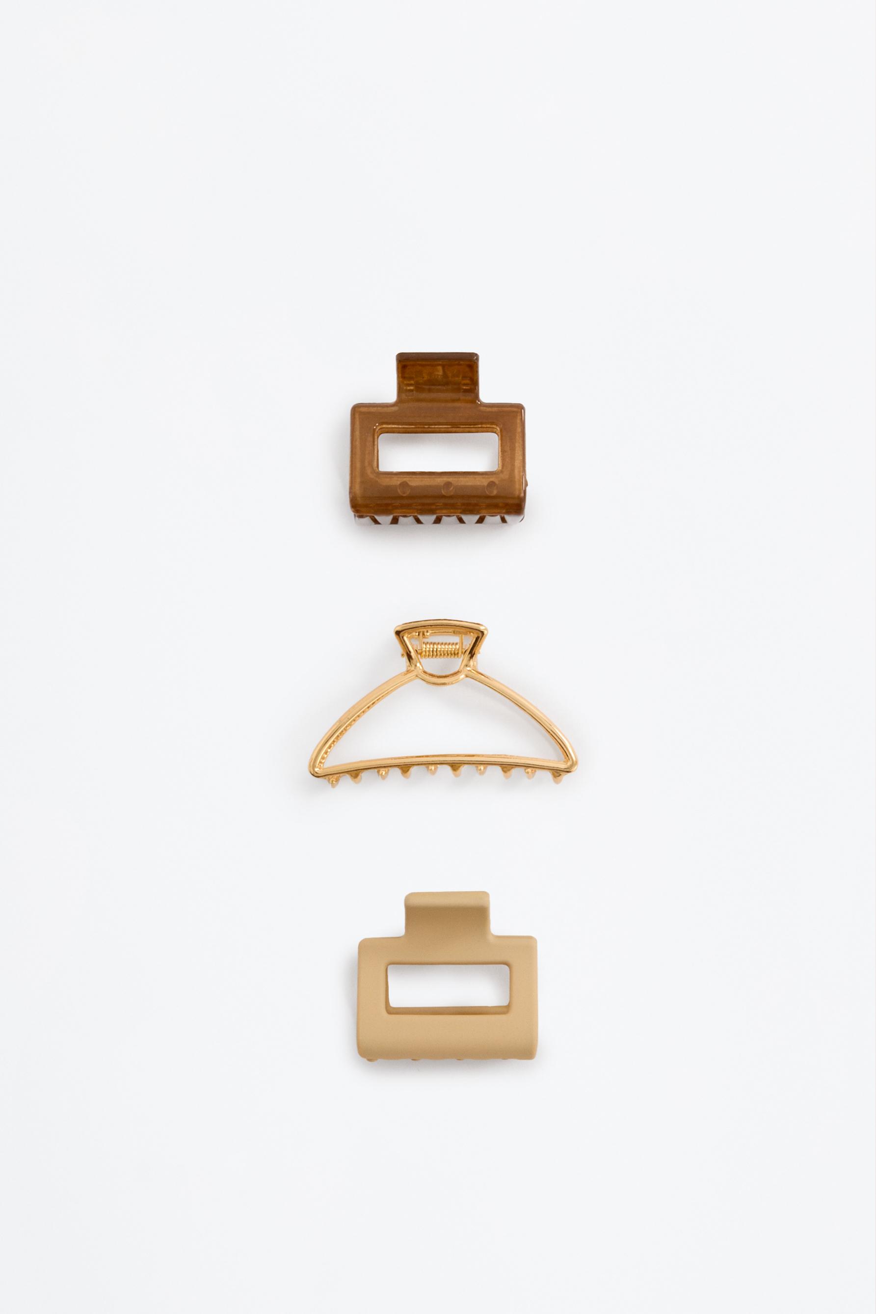Pack of 3 assorted hair clips — GOLD