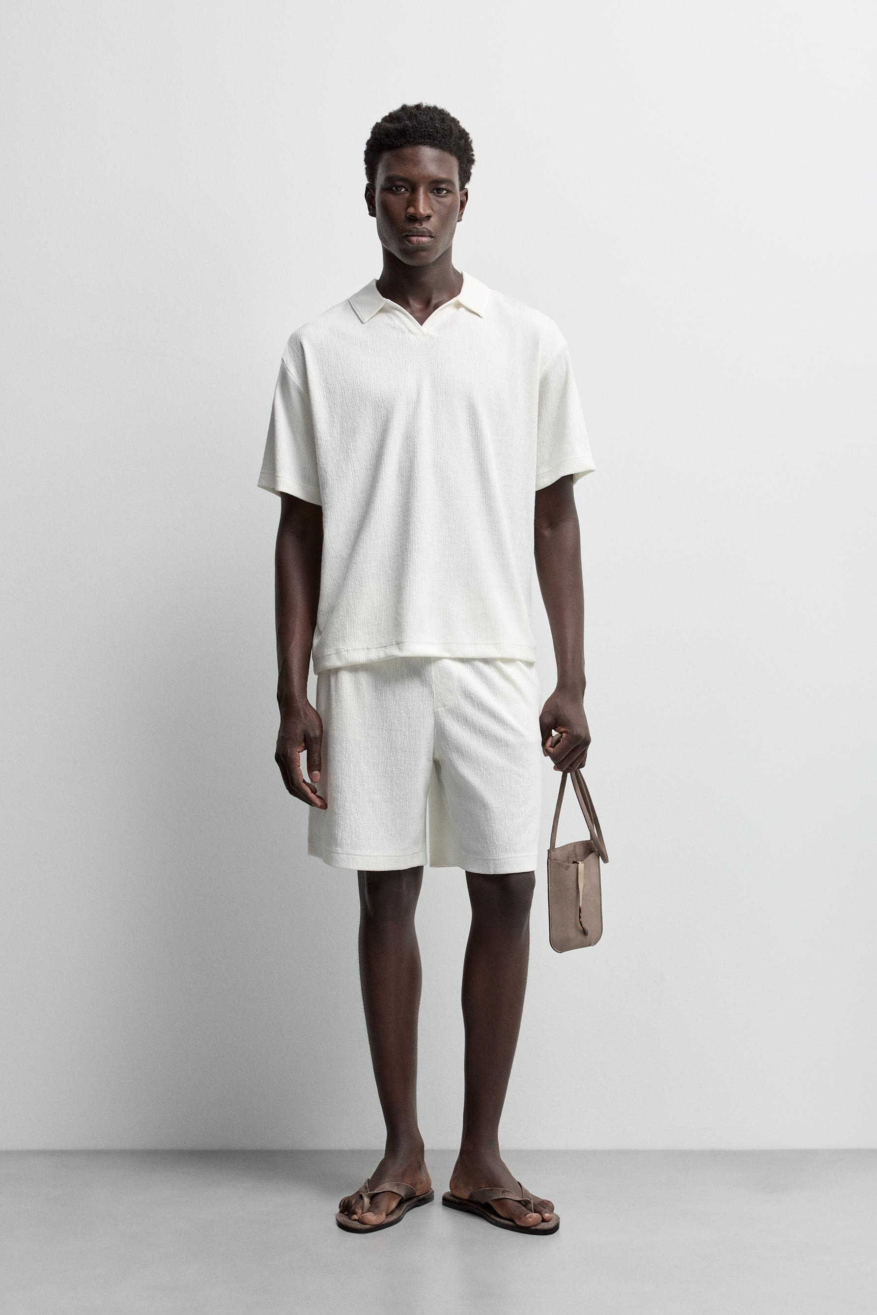 Rustic textured Bermuda shorts — OFF WHITE