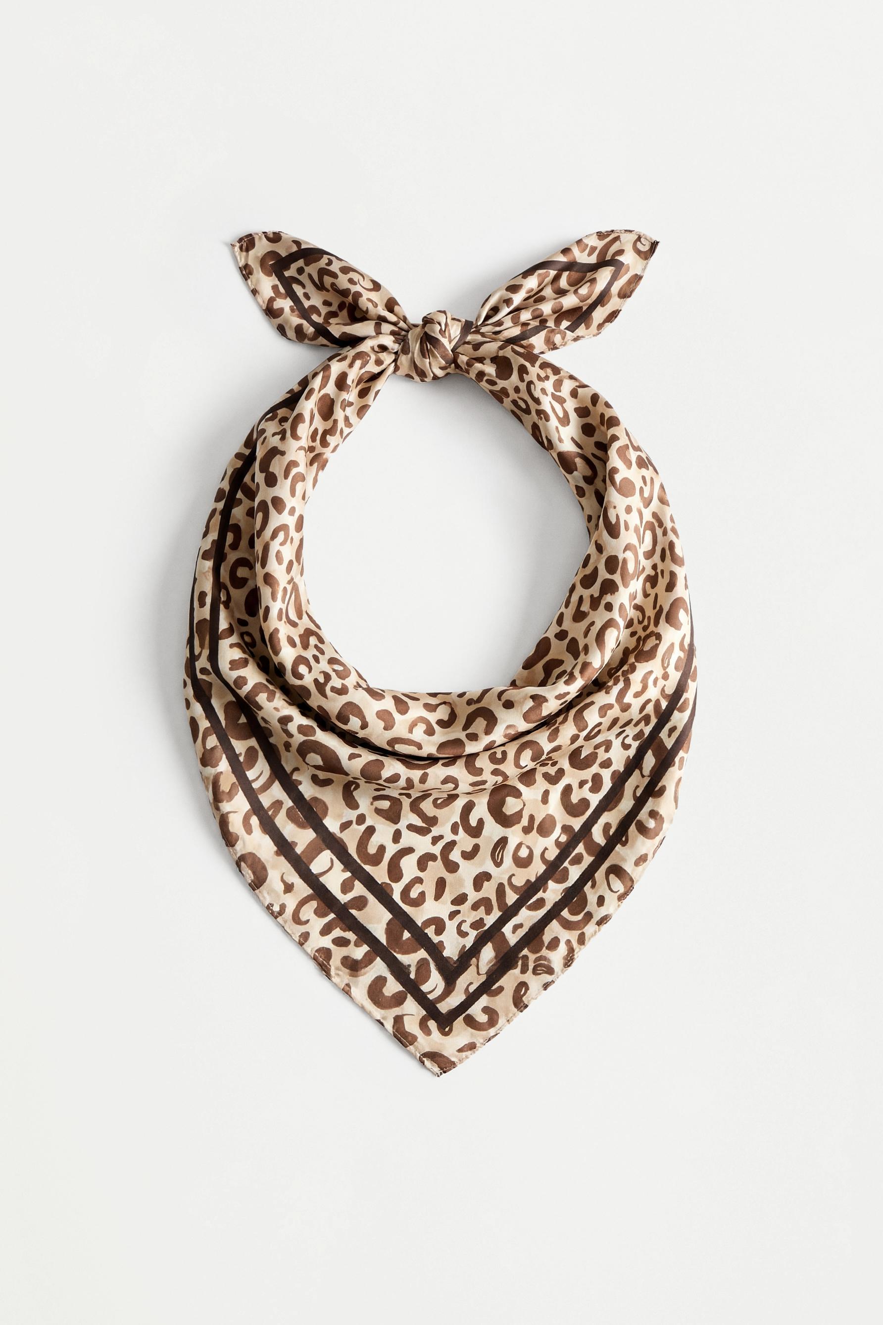 Satin animal print scarf — DARK BROWN