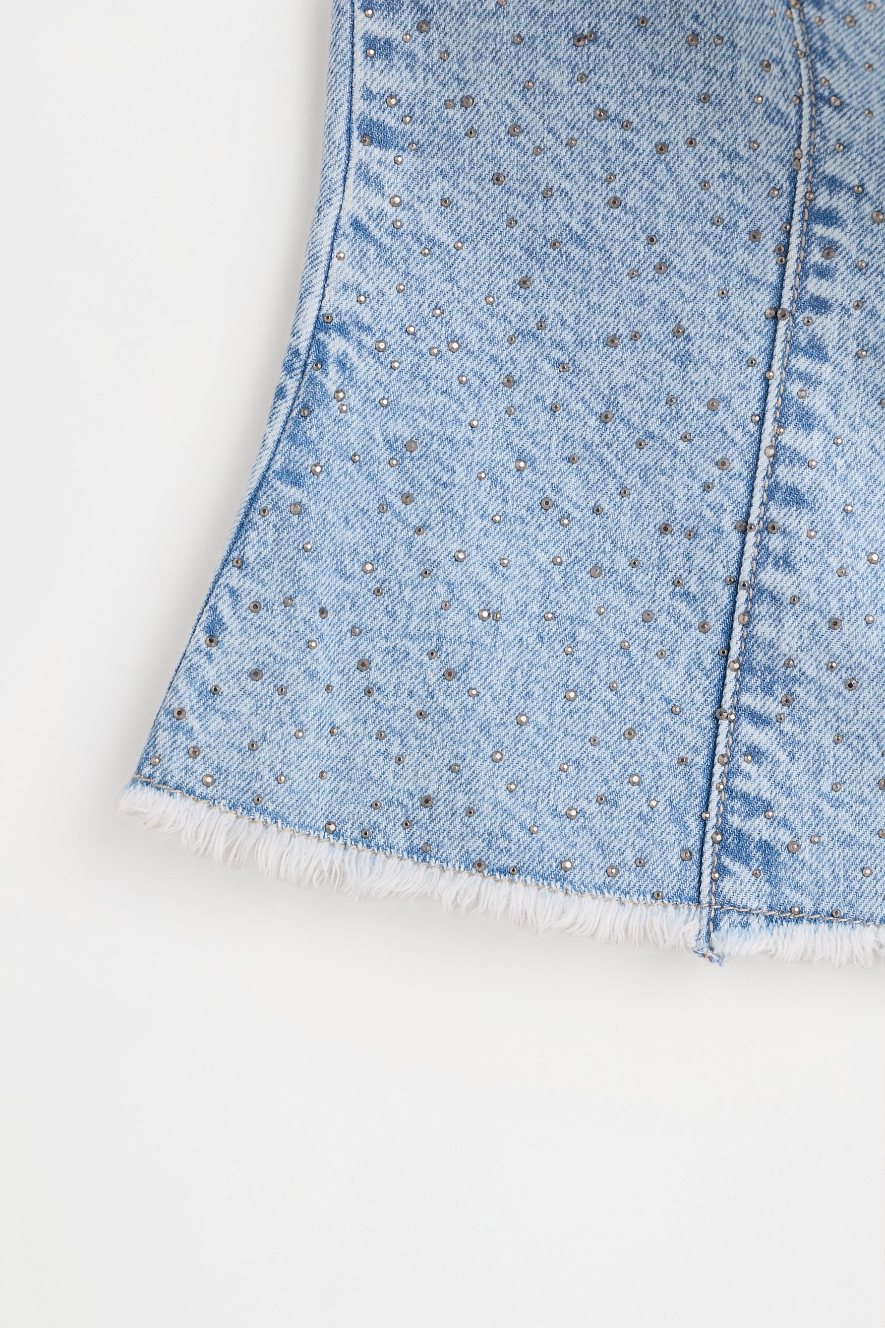 Denim rhinestone bandeau top — INDIGO