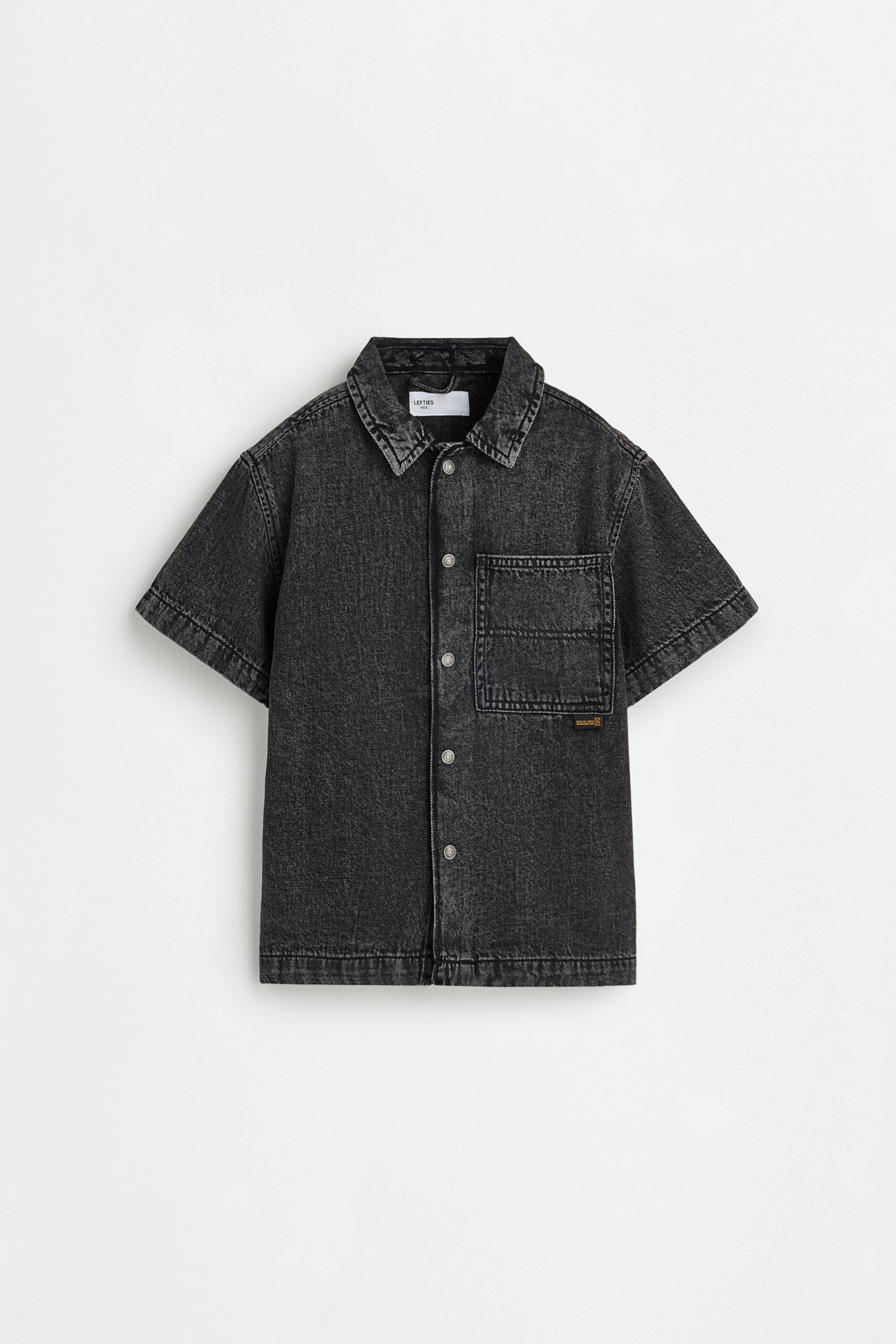 Short sleeve denim shirt — BLACK