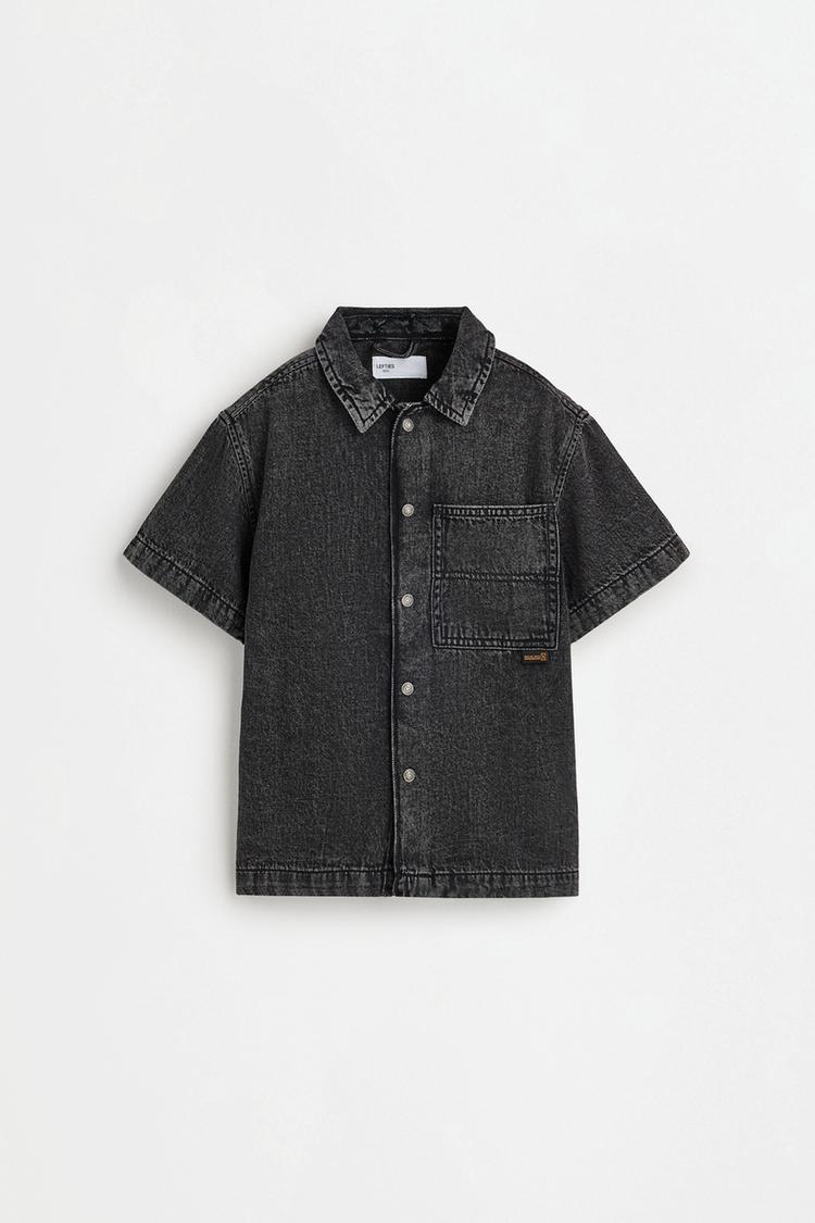 Short sleeve denim shirt — BLACK