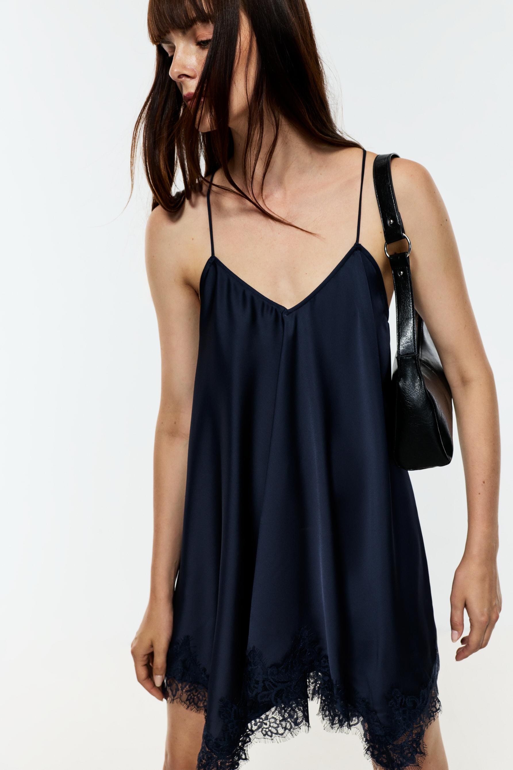 Asymmetric short slip dress — NAVY