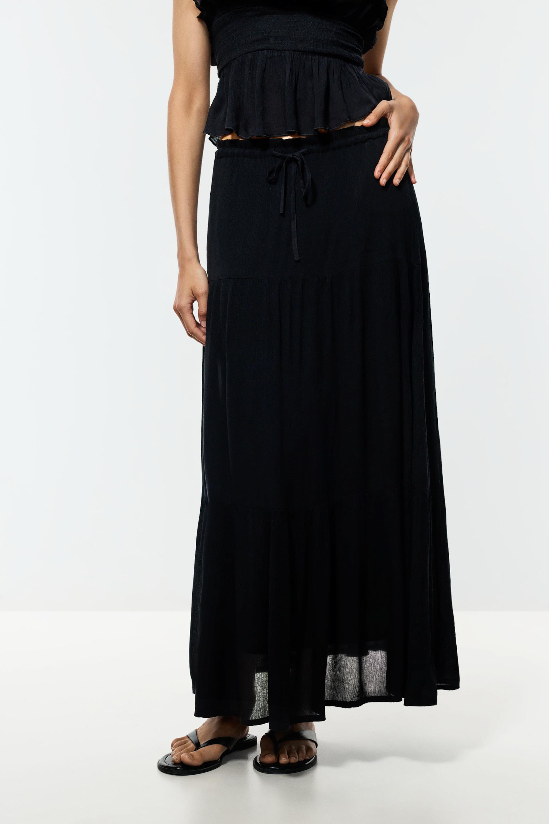 Basic textured midi skirt — BLACK