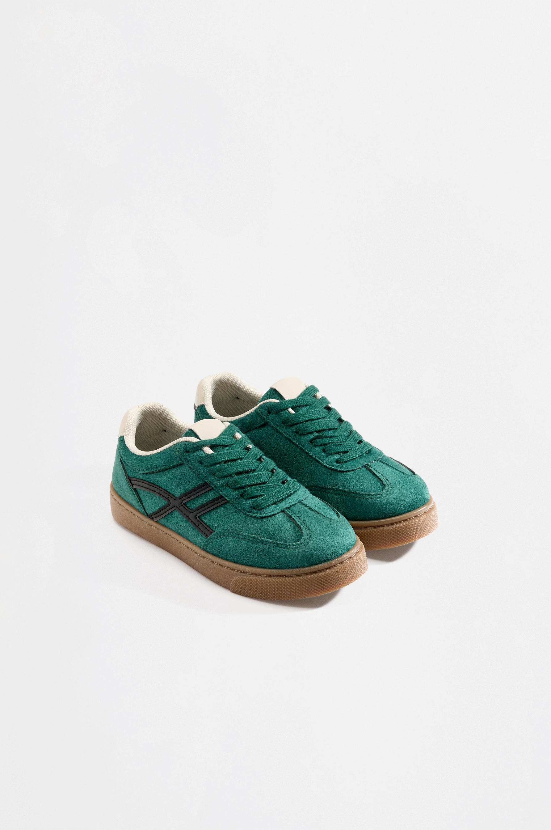 Split suede-effect sneakers — GREEN