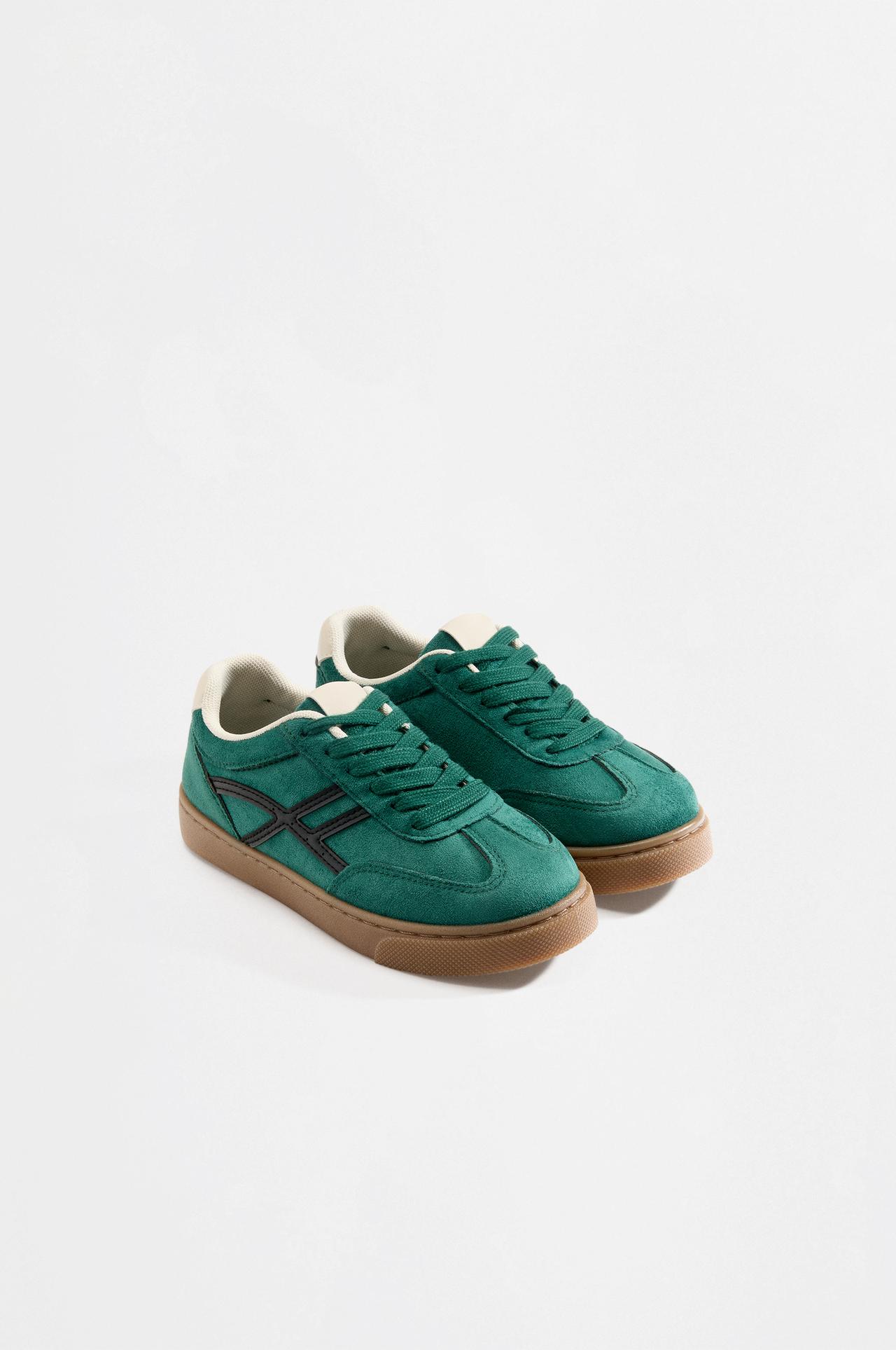 Split suede-effect sneakers — GREEN
