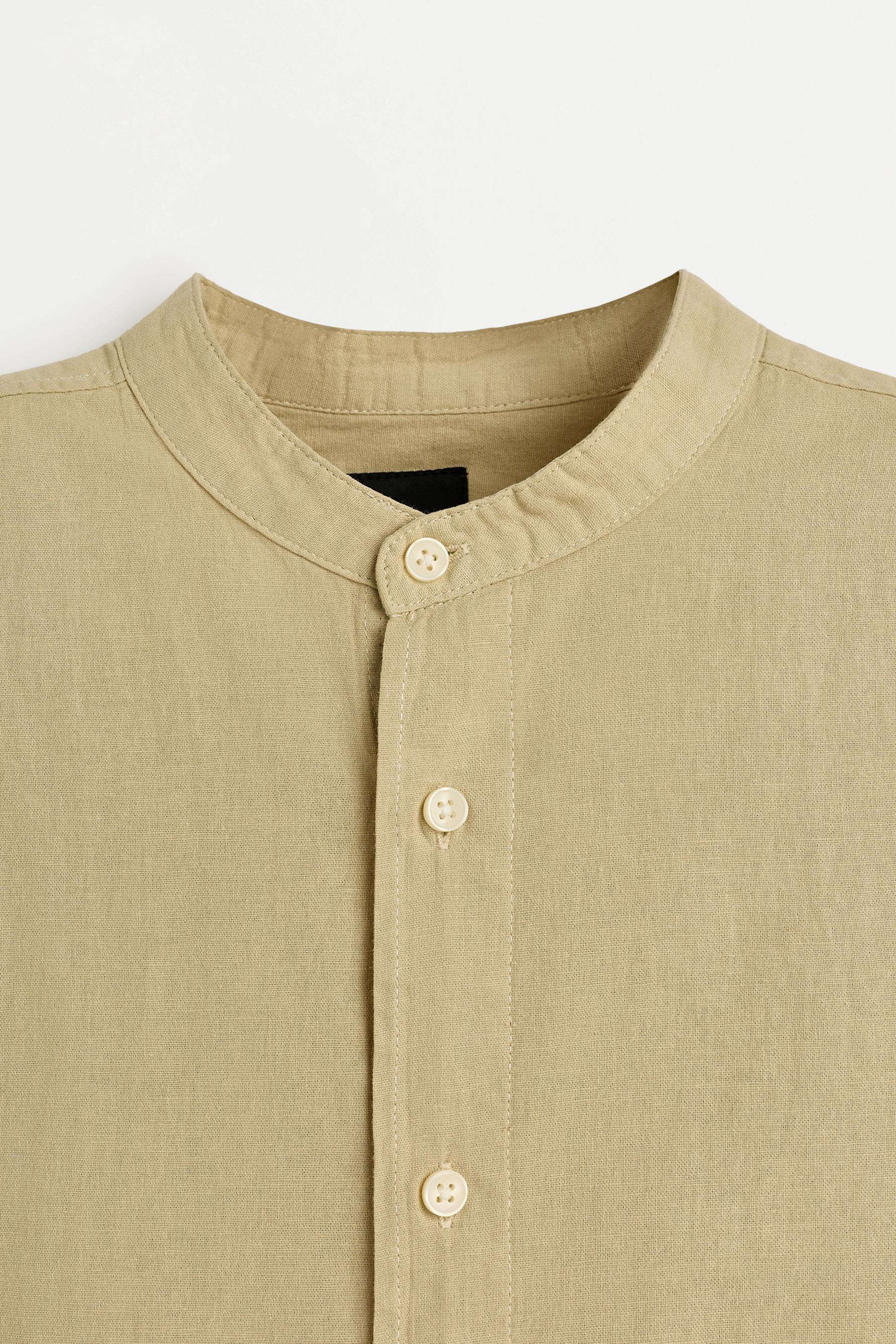 Linen-cotton stand collar shirt — YELLOW