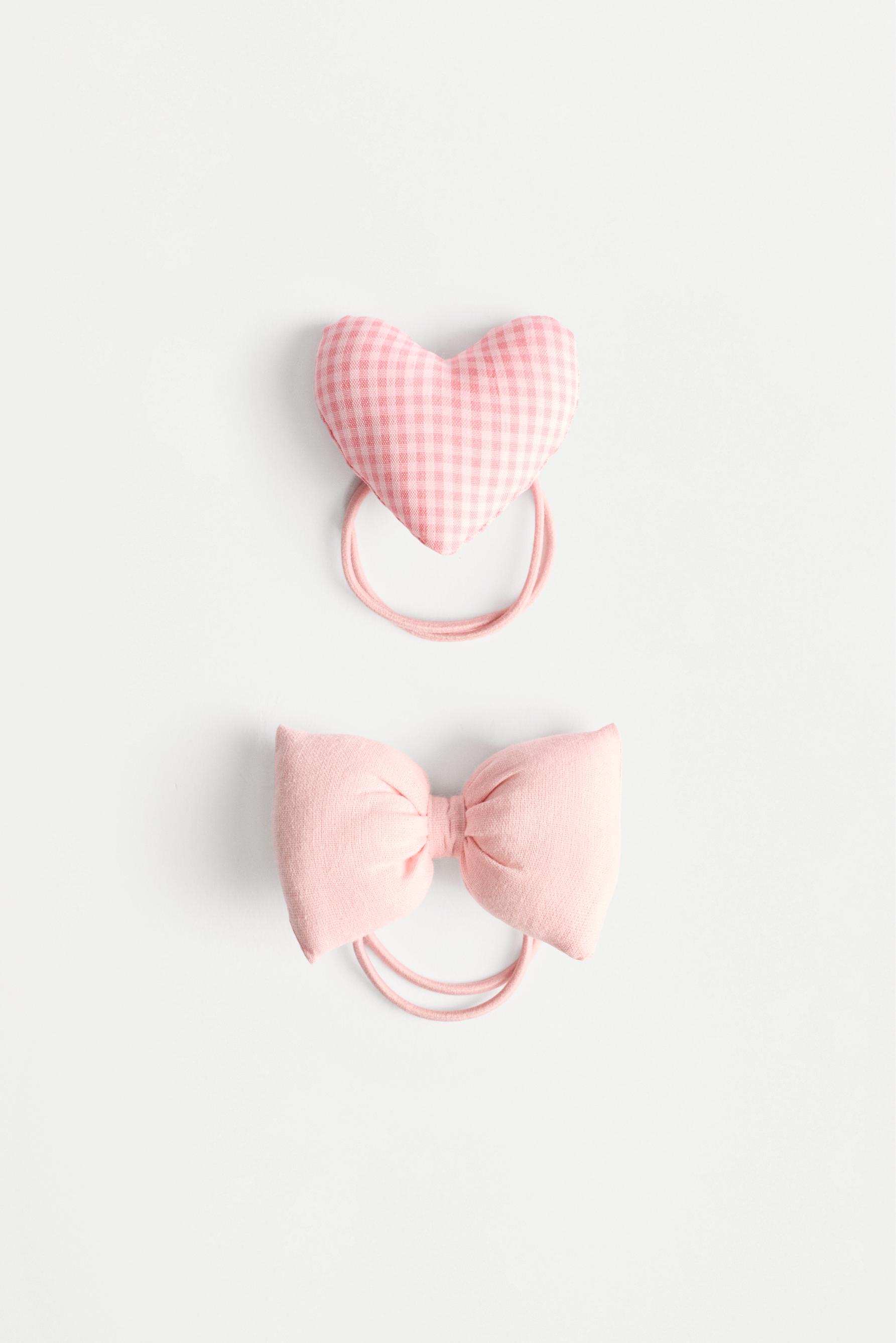 Heart and bow hair ties (2-pack) — PINK