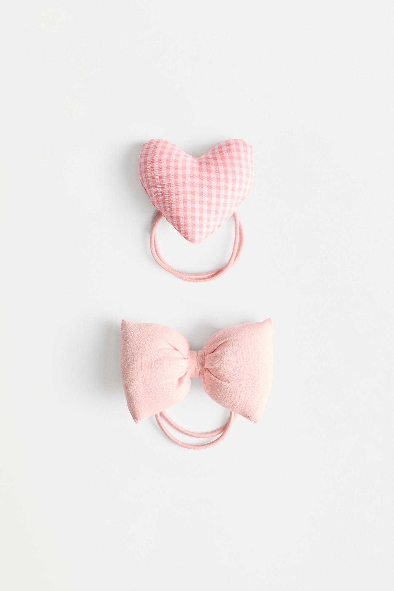 Heart and bow hair ties (2-pack) — PINK