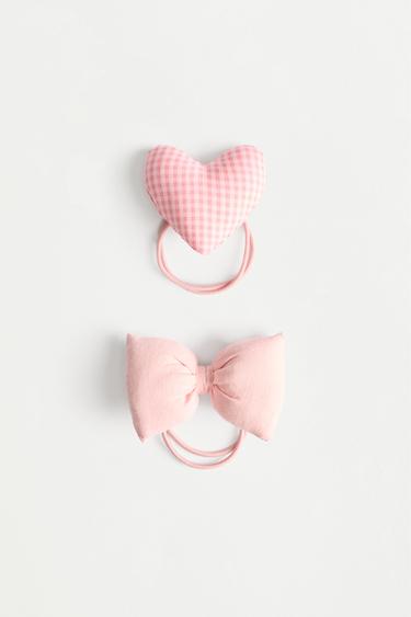 Heart and bow hair ties (2-pack) — PINK 1