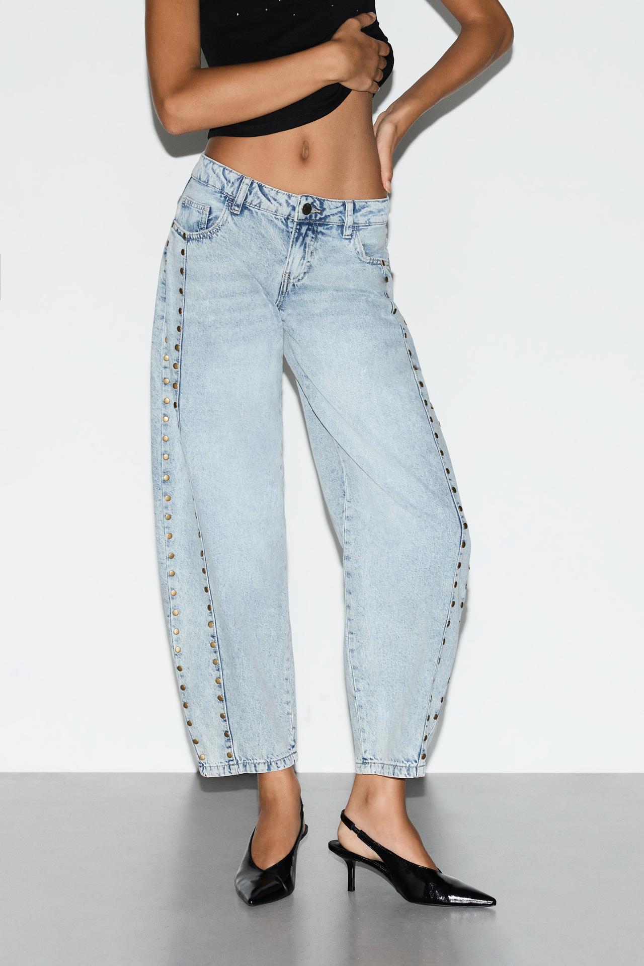 Studded baggy barrel jeans — INDIGO