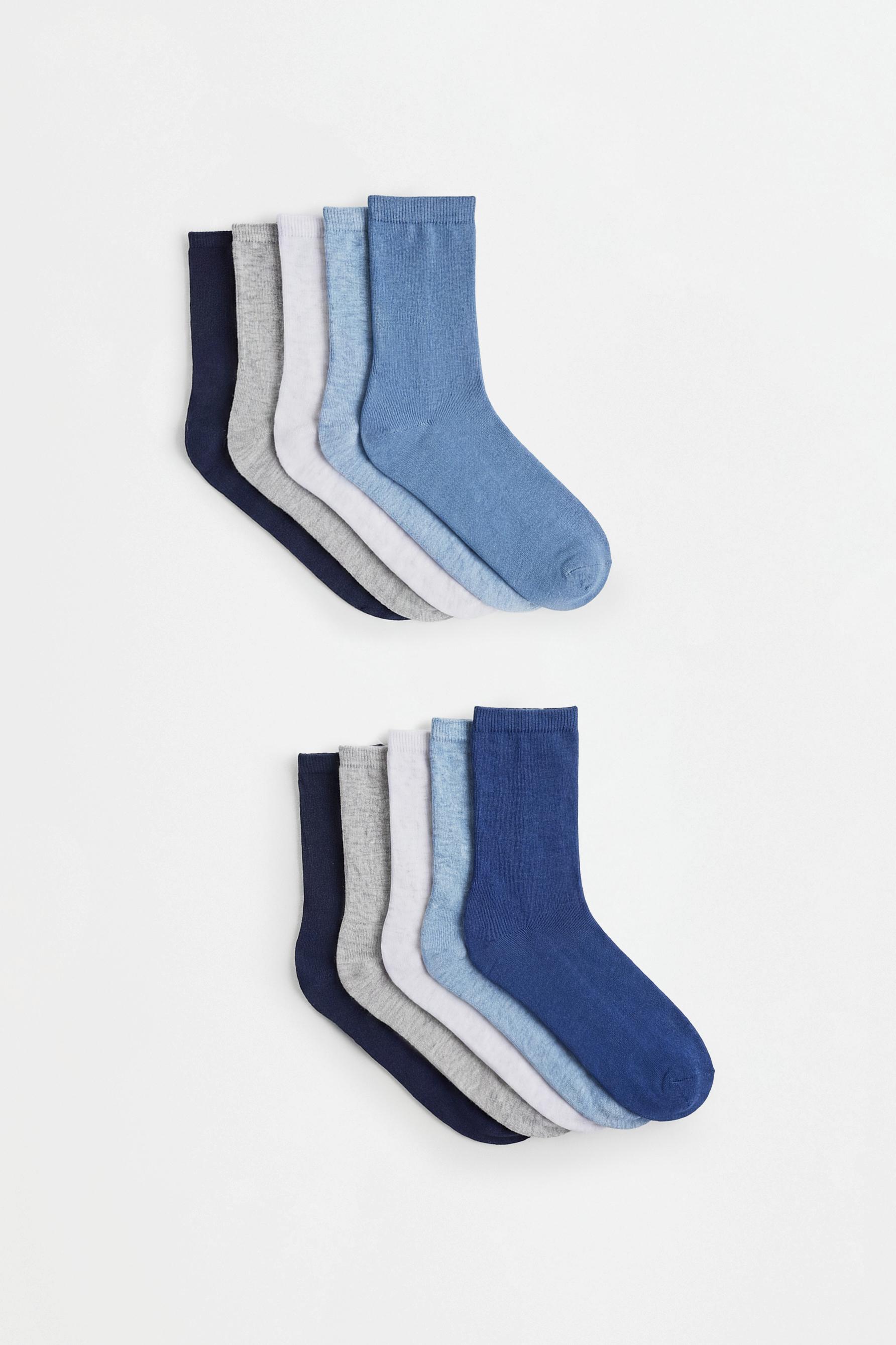 Plain long socks (10-pack) — BLUE/WHITE