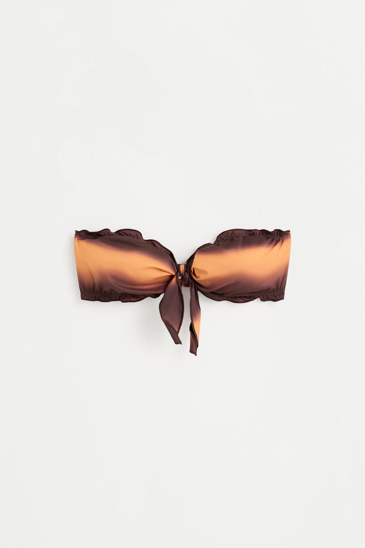 Tie-dye print bandeau bikini top — BROWN