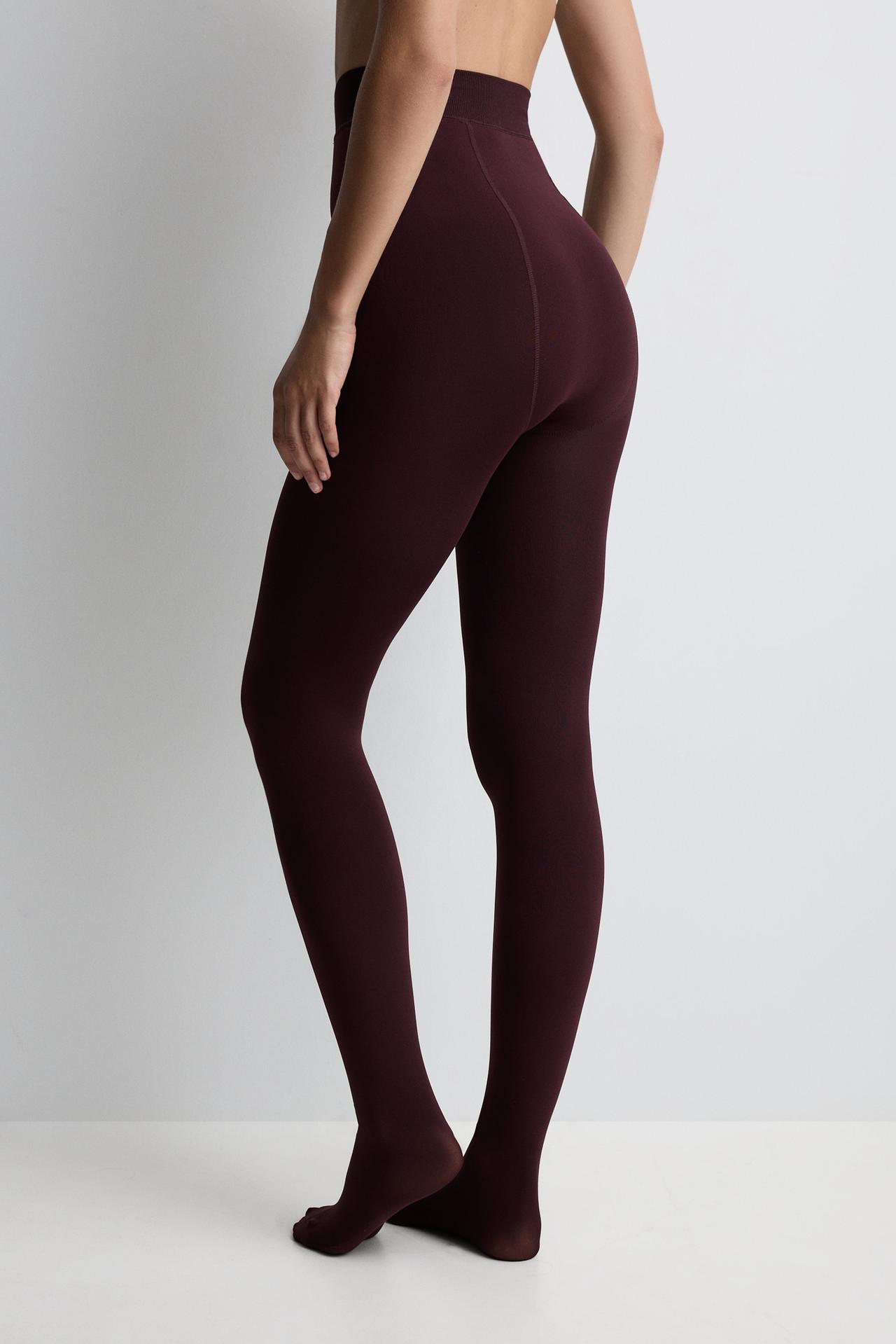 Leather effect fleece tights 200 den — BURGUNDY