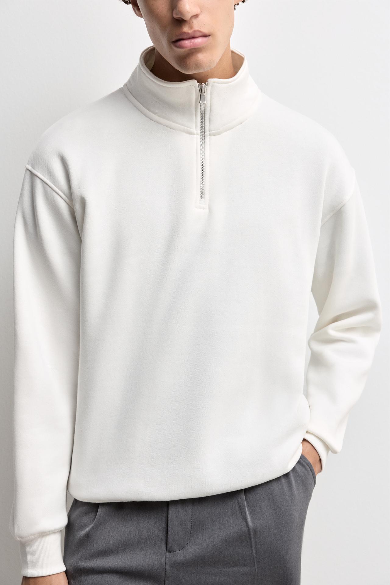 High-neck zip-up sweatshirt — OFF WHITE