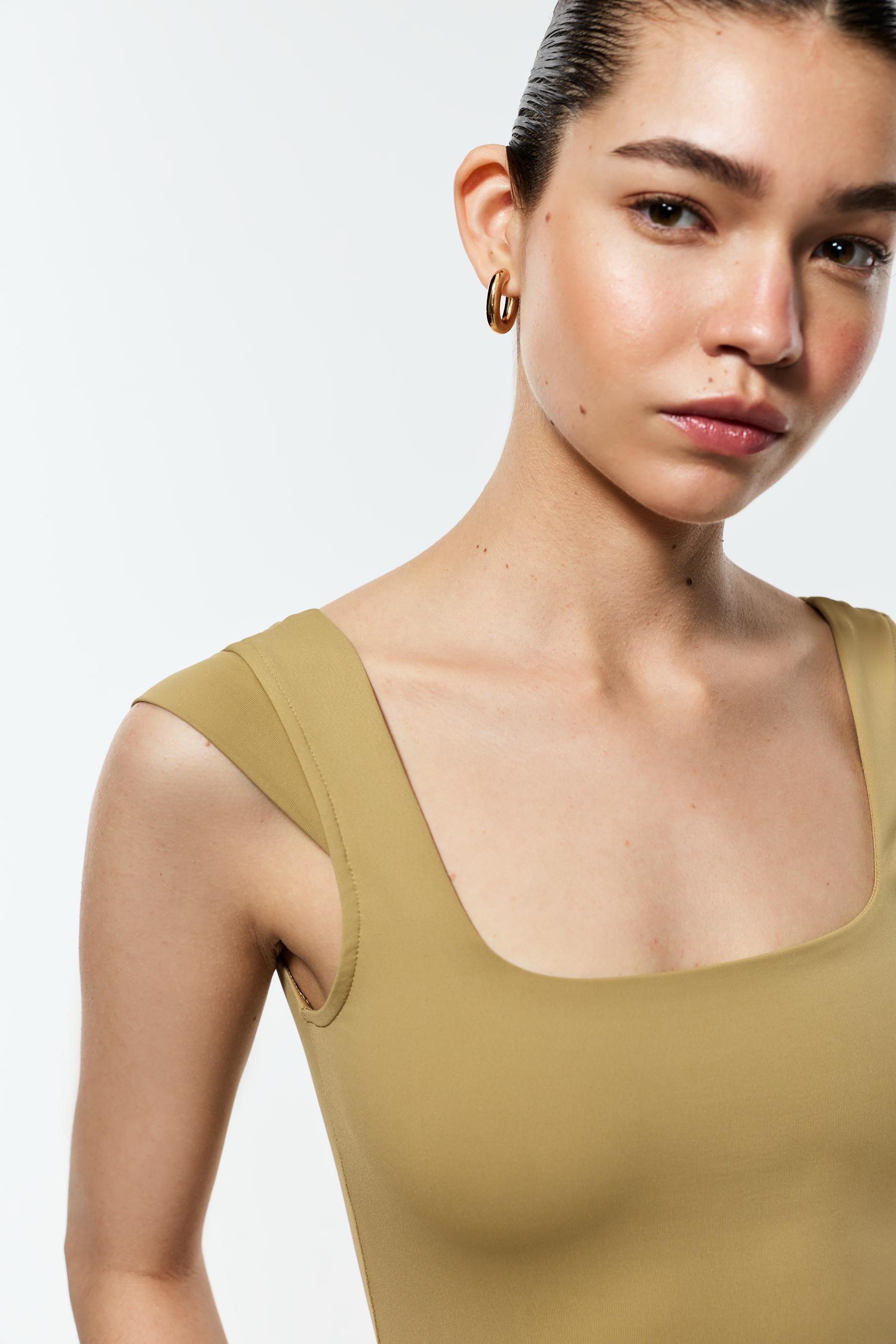 Short sleeve polyamide bodysuit — BEIGE