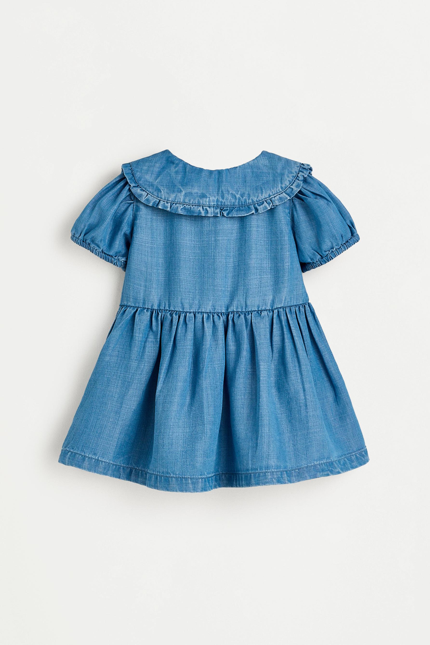 Denim dress with ruffled collar — INDIGO